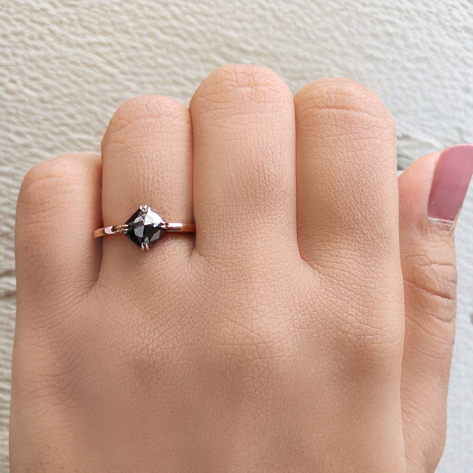 Radiant Cut Salt And Pepper Diamond Ring 1.38 Ct 6.20 MM Radiant Diamond Ring 14K Solid Rose Gold Silver Engagement Ring Gift For Her QL2987