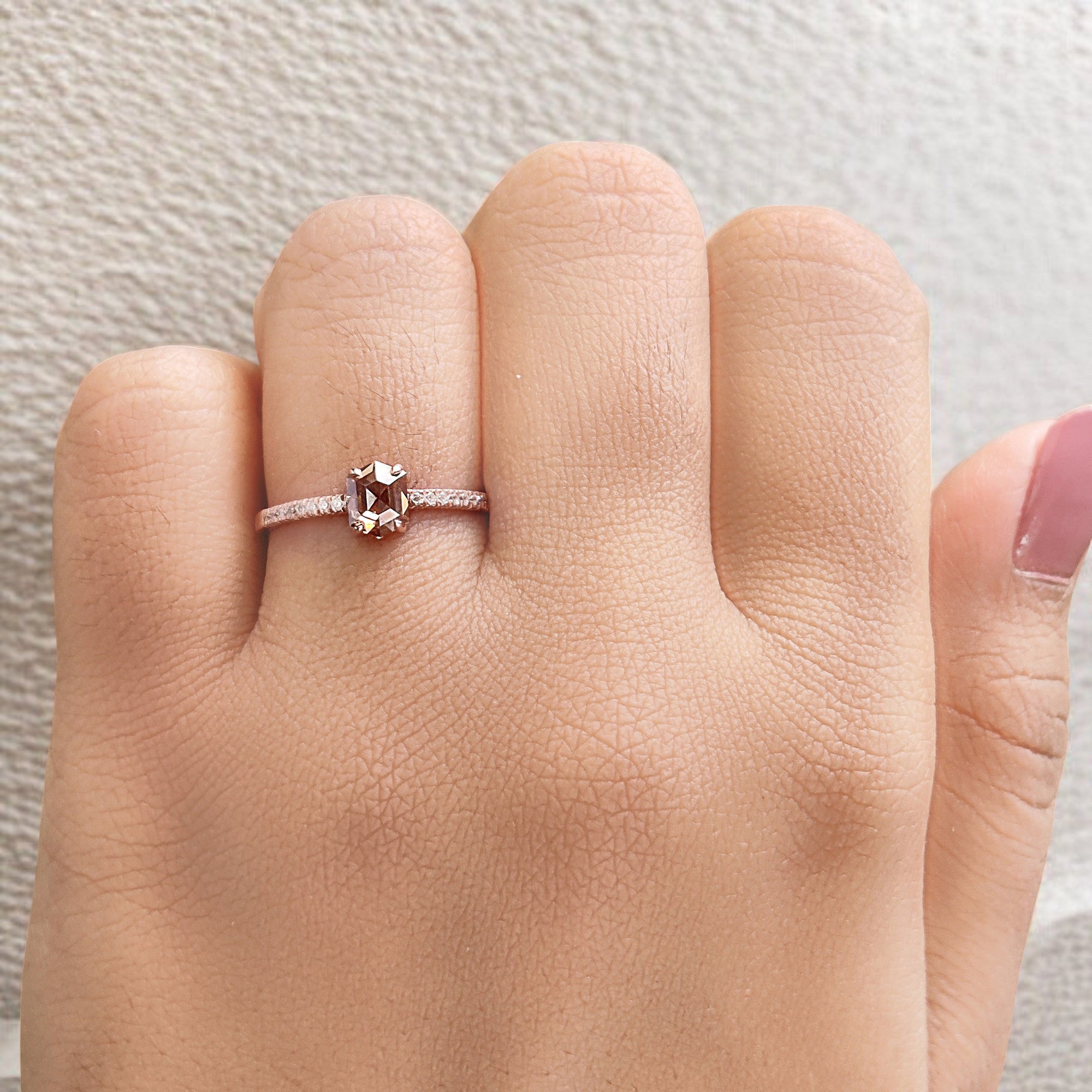 Hexagon Cut Brown Color Diamond Ring 0.67 Ct 5.70 MM Hexagon Shape Diamond Ring 14K Rose Gold Silver Engagement Ring Gift For Her QL658
