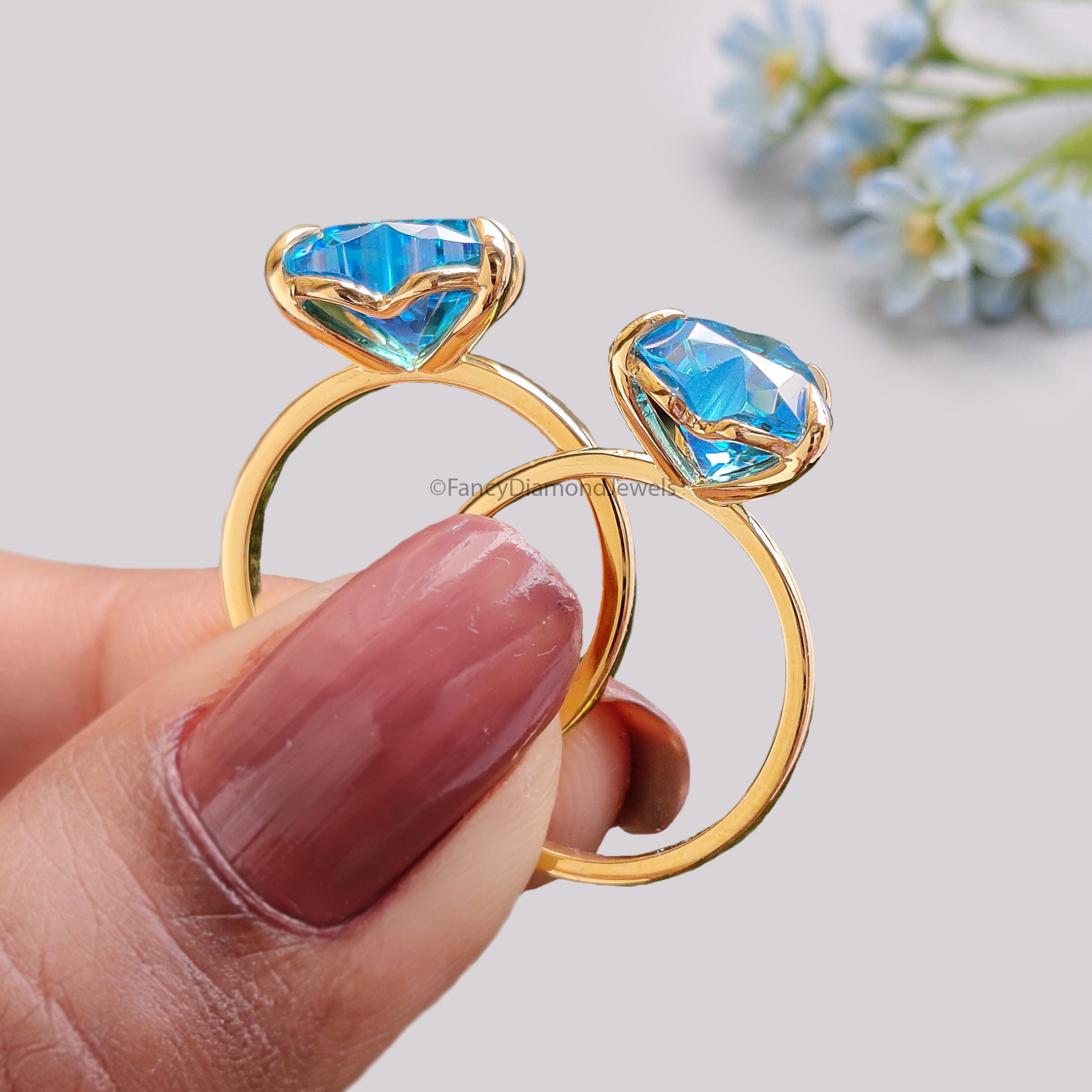 Heart Blue Aquamarine engagement ring 10mm 9mm 8mm 7mm 6mm stone ring Simulant Solitaire ring Diamond ring Silver ring Gift for her FD544