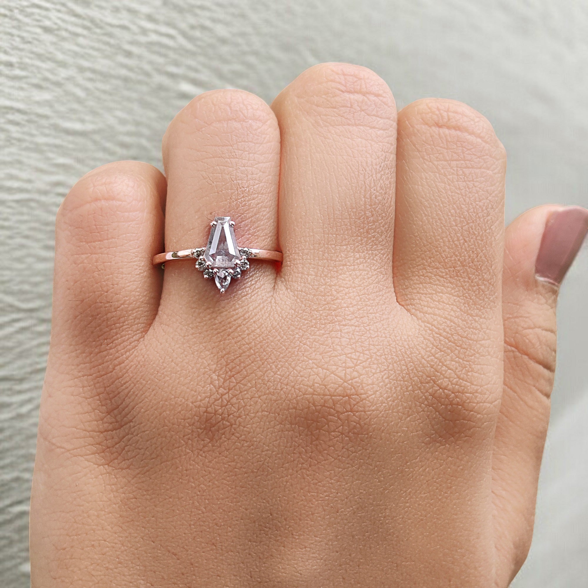 Coffin Cut Salt And Pepper Diamond Ring 0.75 Ct 7.00 MM Coffin Diamond Ring 14K Solid Rose Gold Silver Engagement Ring Gift For Her QN1248