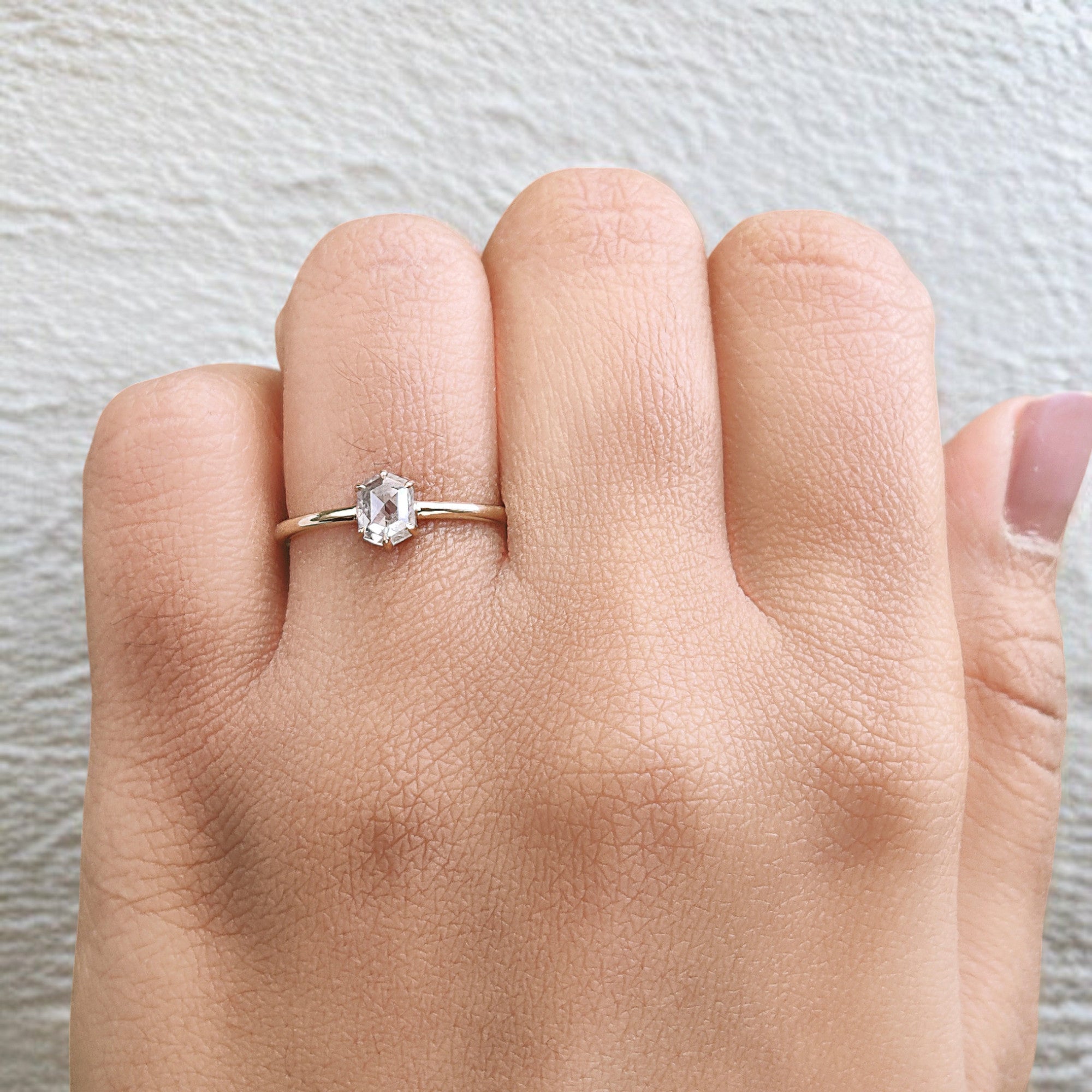 Hexagon Salt And Pepper Diamond Ring 0.62 Ct 5.70 MM Hexagon Diamond Ring 14K Solid Yellow Gold Silver Engagement Ring Gift For Her QN1435