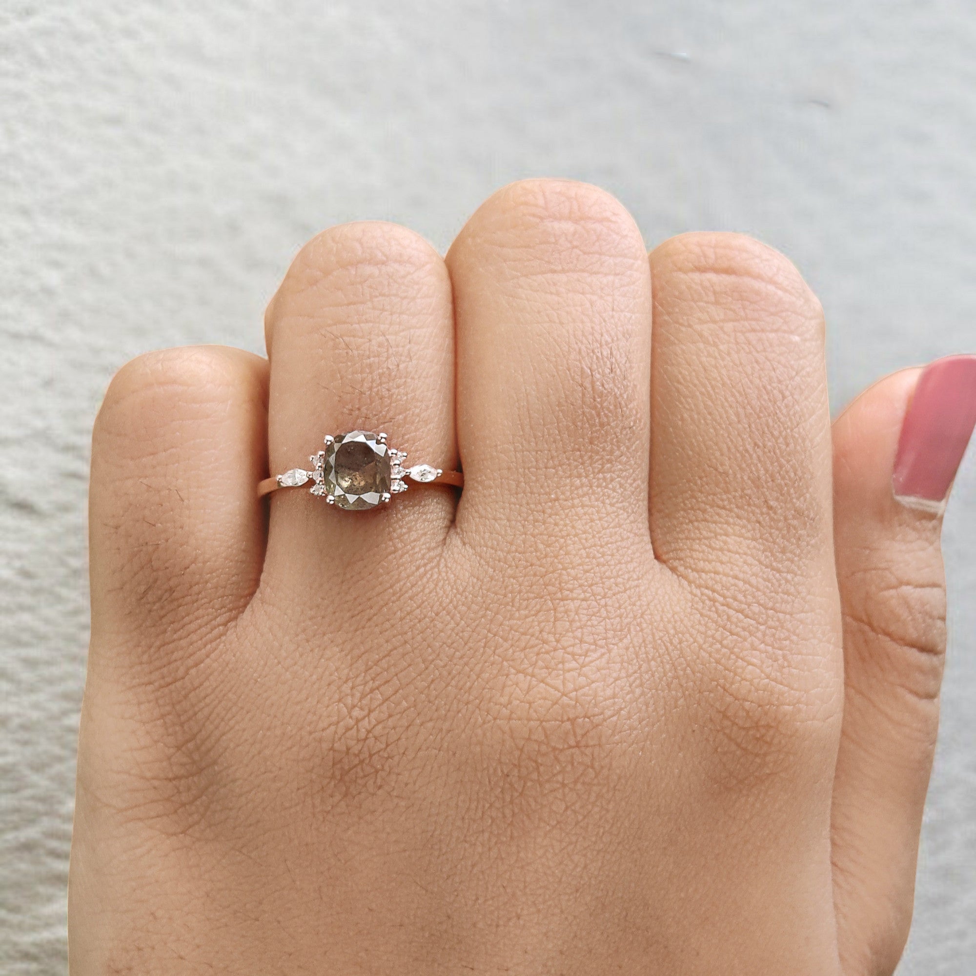 Cushion Cut Yellow Color Diamond Ring 1.29 Ct 6.80 MM Cushion Diamond Ring 14K Solid Rose Gold Silver Engagement Ring Gift For Her QL7333