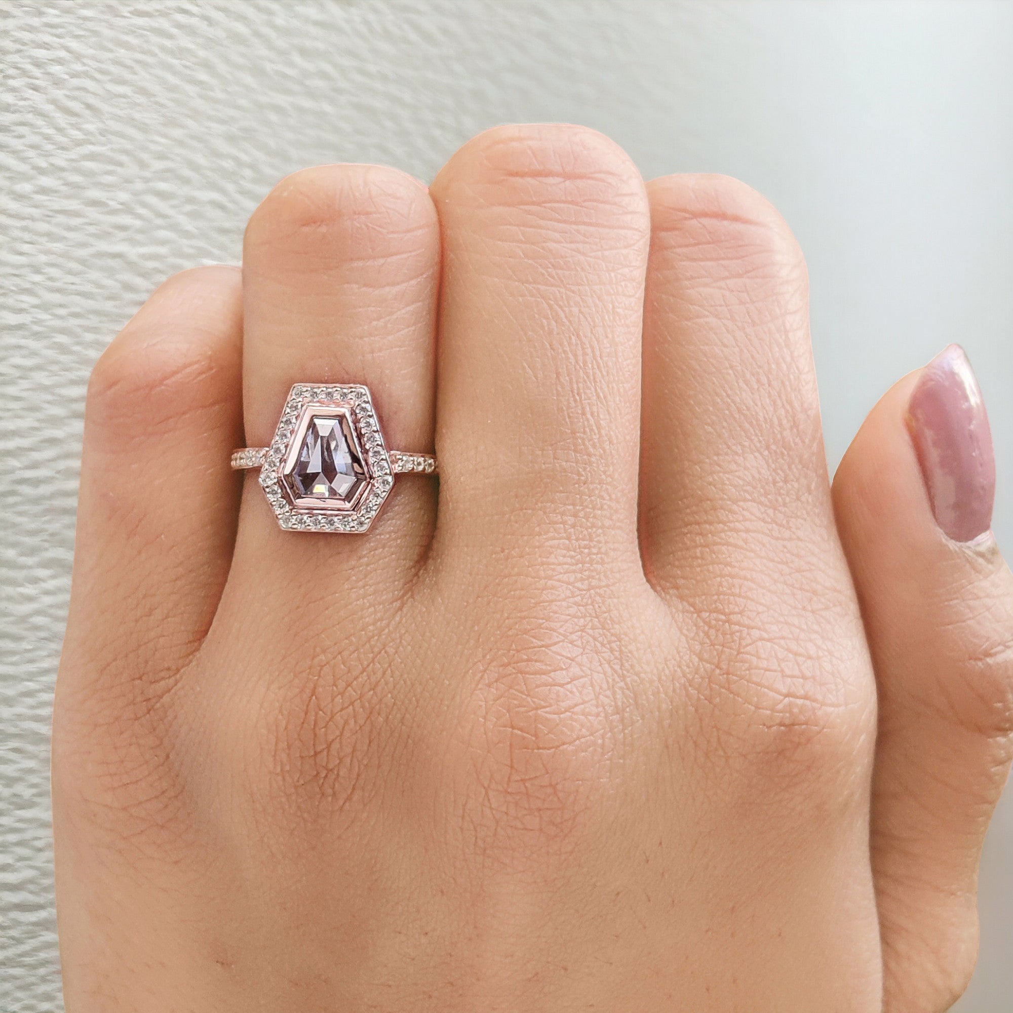 Coffin Cut Salt And Pepper Diamond Ring 0.96 Ct 6.84 MM Coffin Diamond Ring 14K Solid Rose Gold Silver Engagement Ring Gift For Her QN204