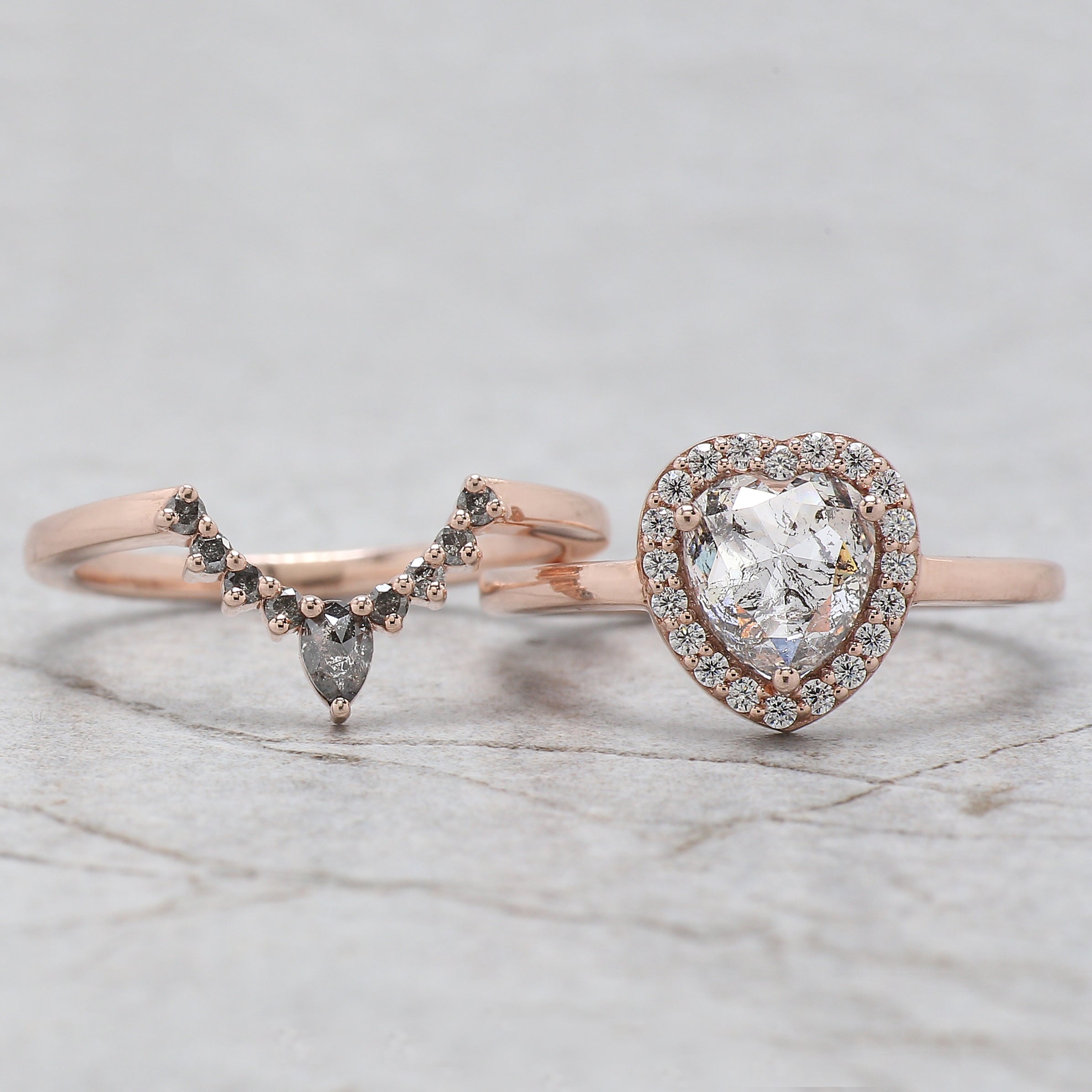 Heart Salt And Pepper Diamond Ring 1.54 Ct 7.09 MM Heart Shape Diamond Ring 14K Solid Rose Gold Silver Engagement Ring Gift For Her QL2598