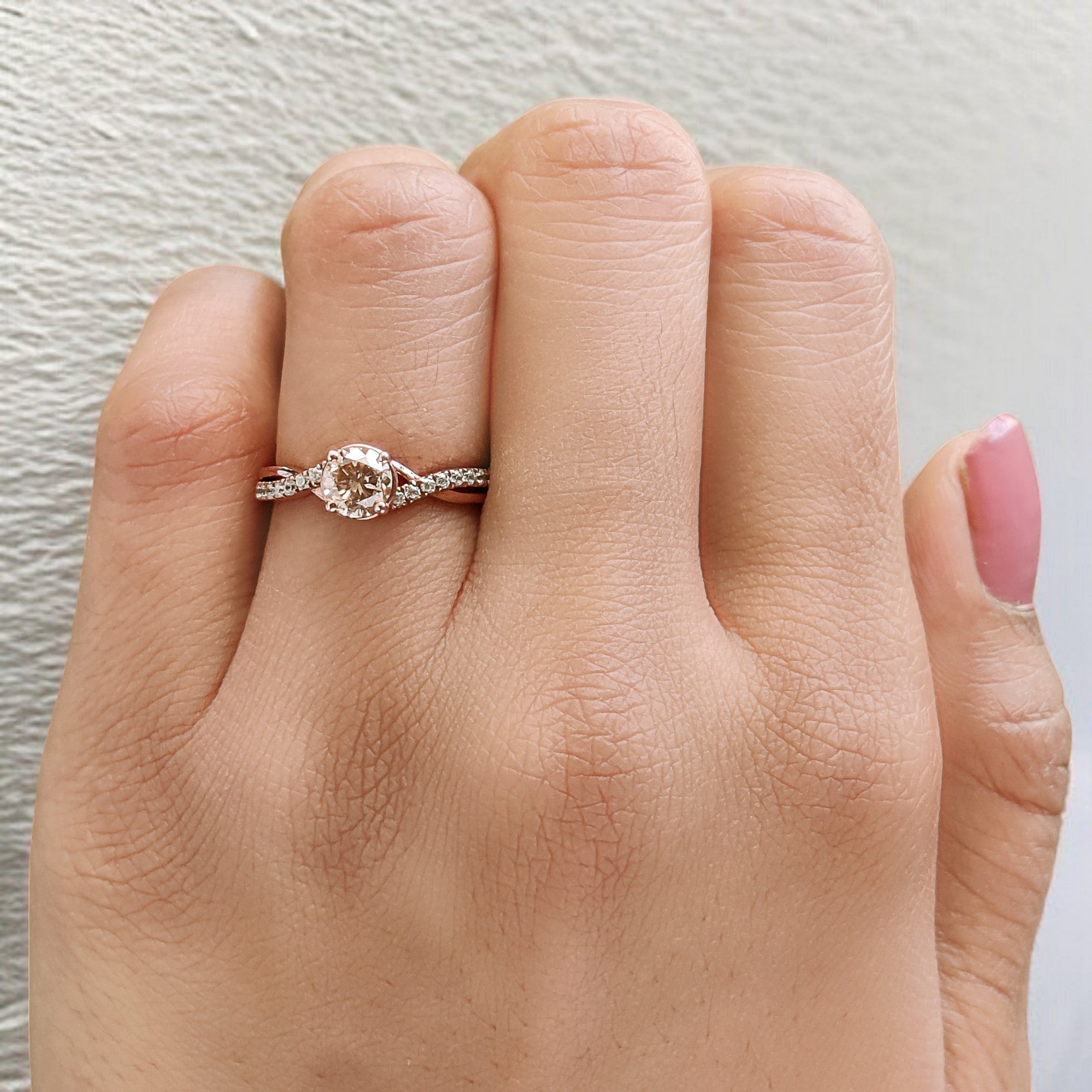 Round Shape Brown Color Diamond Ring 0.62 Ct 5.20 MM Round Cut Diamond Ring 14K Solid Rose Gold Silver Engagement Ring Gift For Her QL628