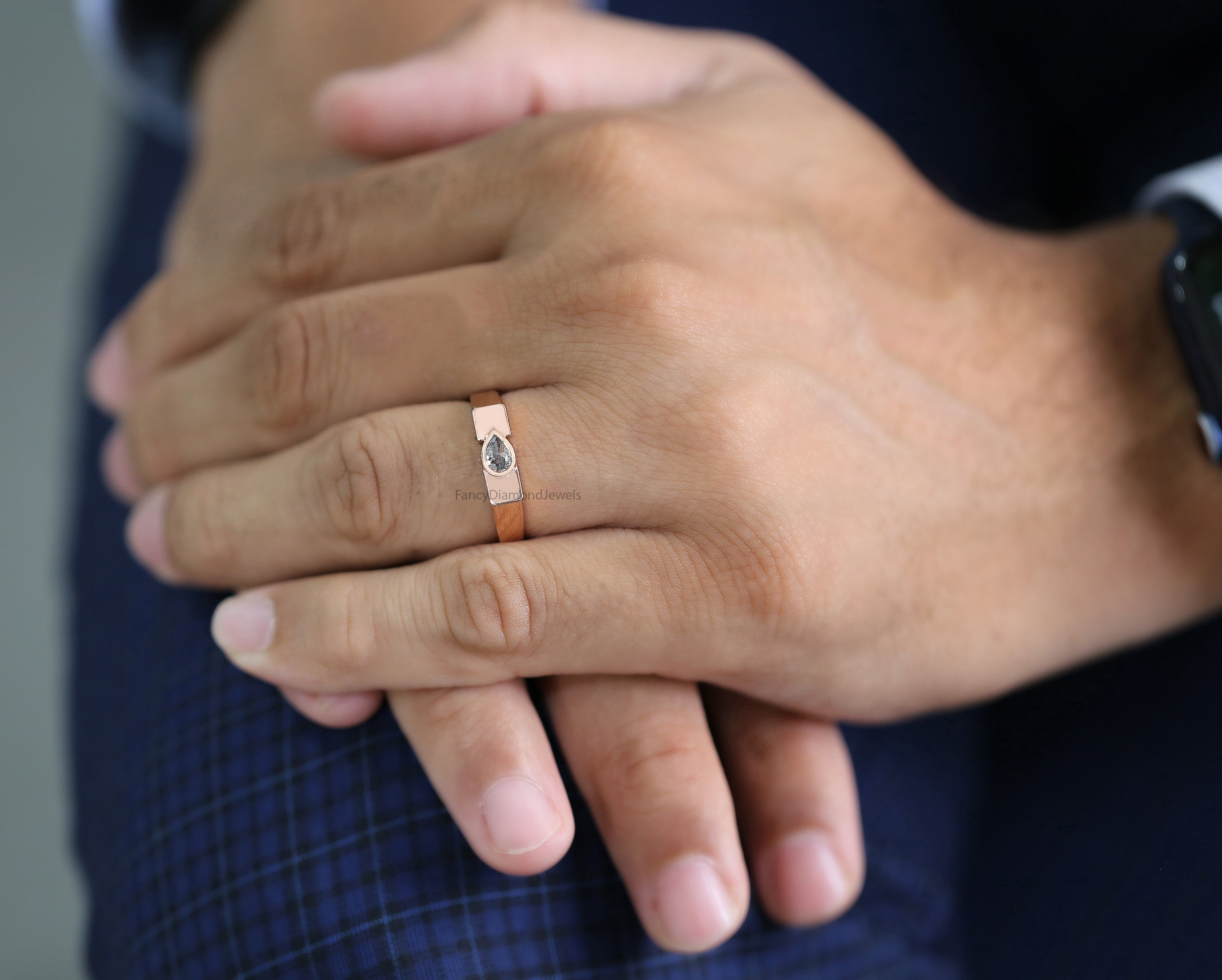 Pear Salt And Pepper Diamond Band, Salt And Pepper Pear Diamond Engagement Band, Pear Shape Diamond Band, Pear Cut Diamond Band, KD1186