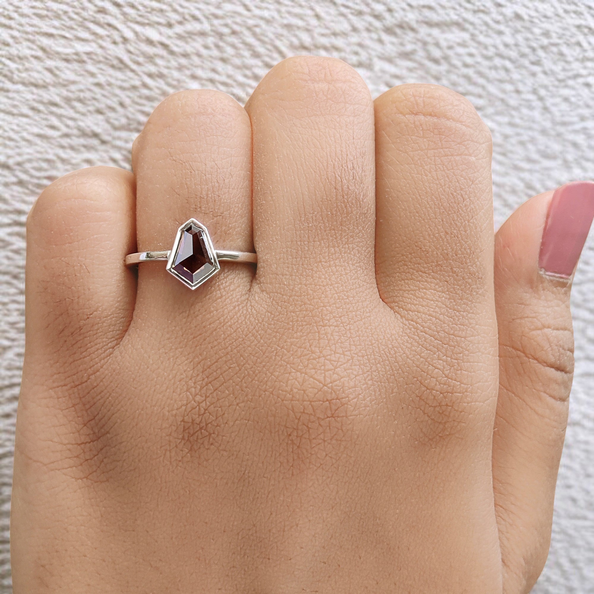 Shield Brown Color Diamond Ring 0.95 Ct 8.55 MM Shield Cut Diamond Ring 14K Solid White Gold Silver Engagement Ring Gift For Her QL1828