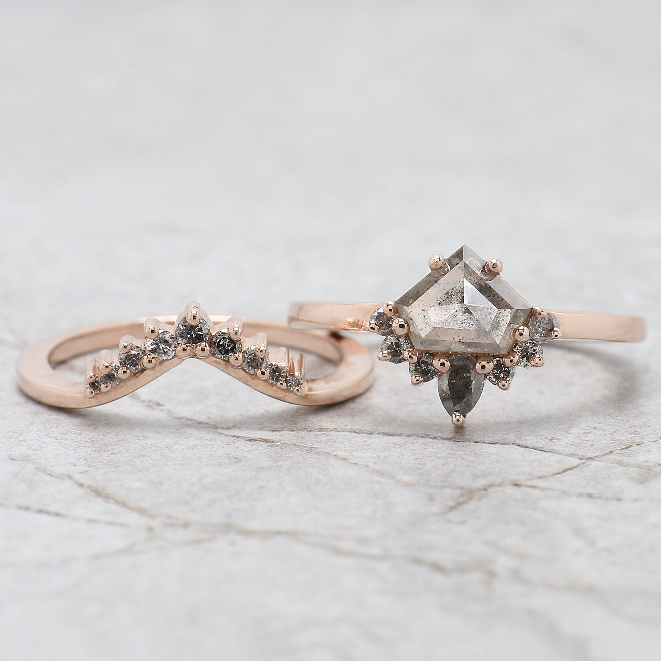 Shield Cut Salt And Pepper Diamond Ring 1.29 Ct 6.00 MM Shield Diamond Ring 14K Solid Rose Gold Silver Engagement Ring Gift For Her QK2172