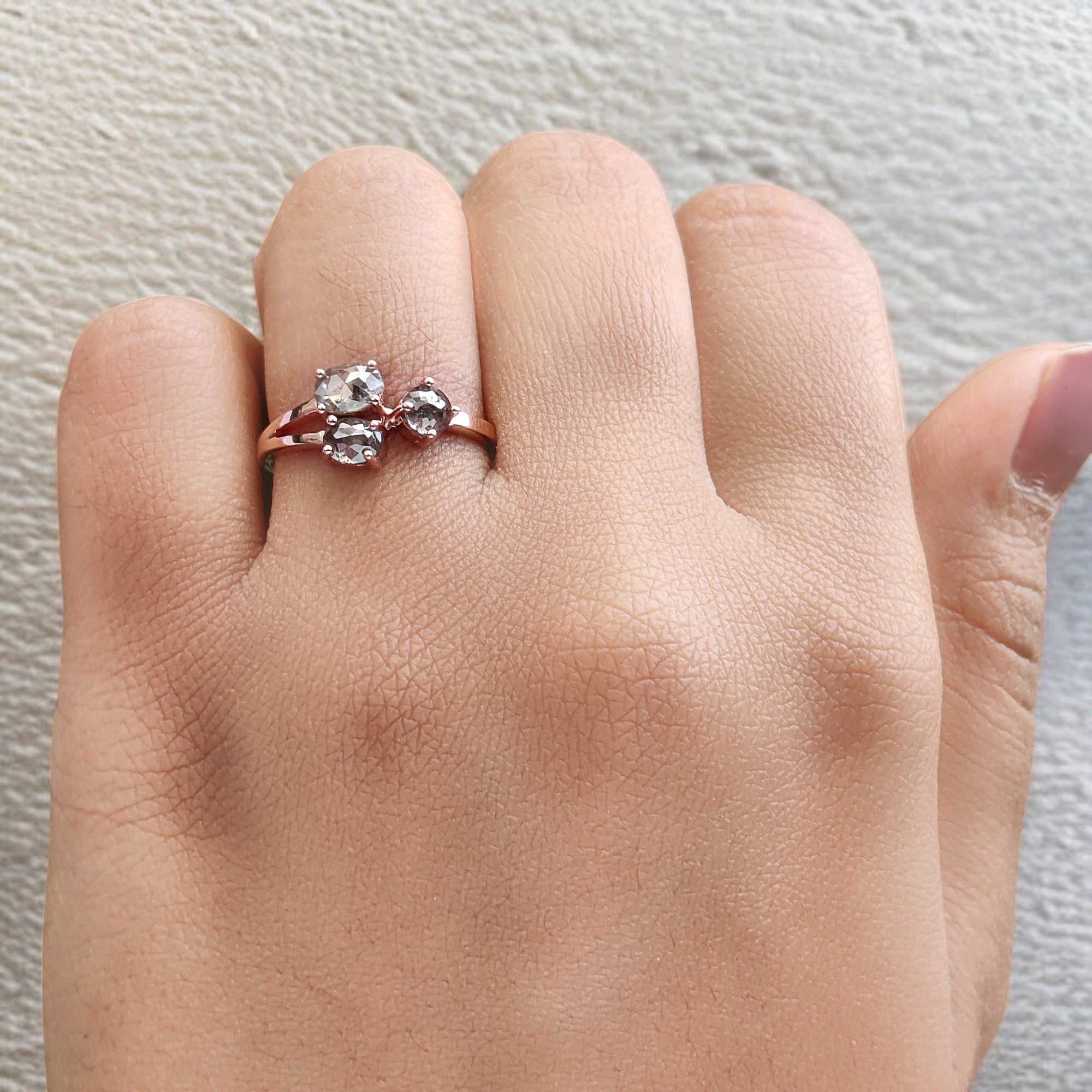 Mix Shape Salt And Pepper Diamond Ring 0.93 Ct 5.30 MM Mix Shape Diamond Ring 14K Solid Rose Gold Silver Engagement Ring Gift For Her QN1095