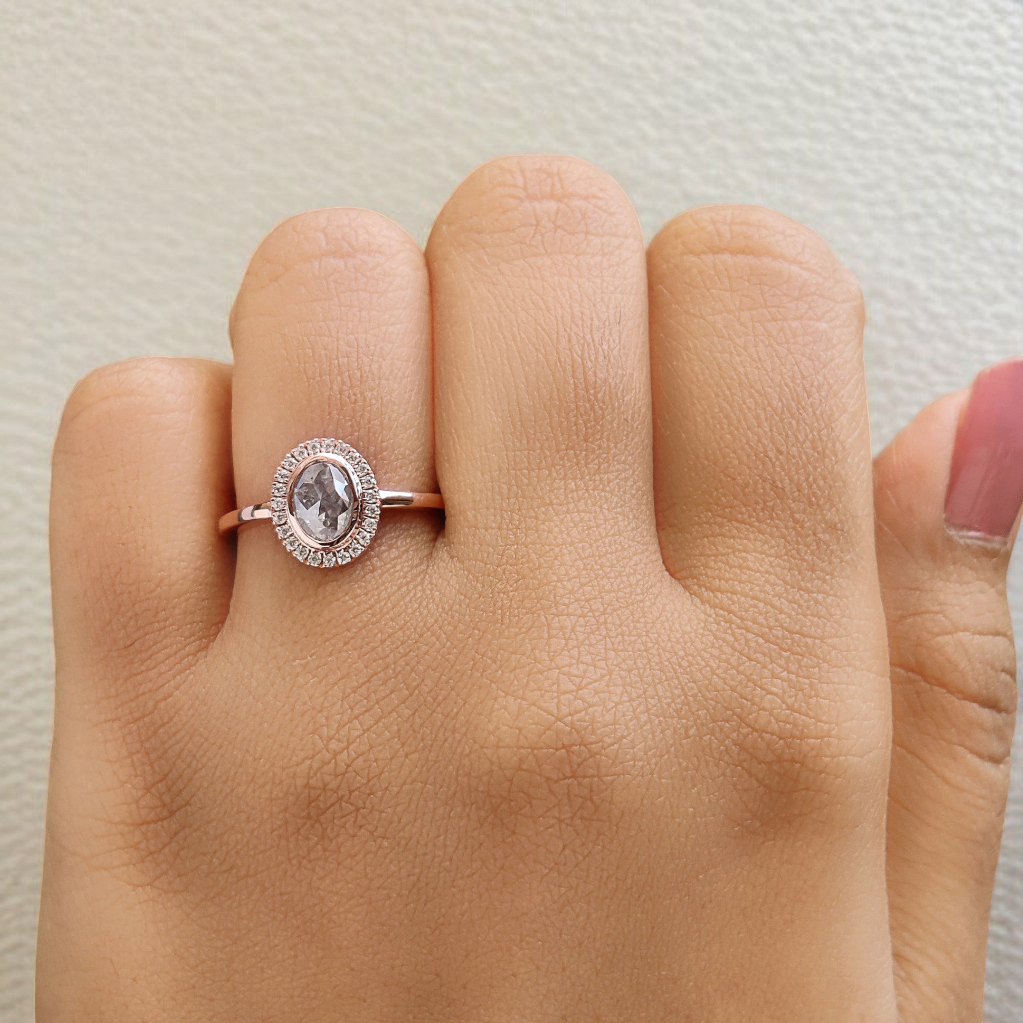 Oval Cut Salt And Pepper Diamond Ring 0.67 Ct 6.64 MM Oval Diamond Ring 14K Solid Rose Gold Silver Oval Engagement Ring Gift For Her QL2589