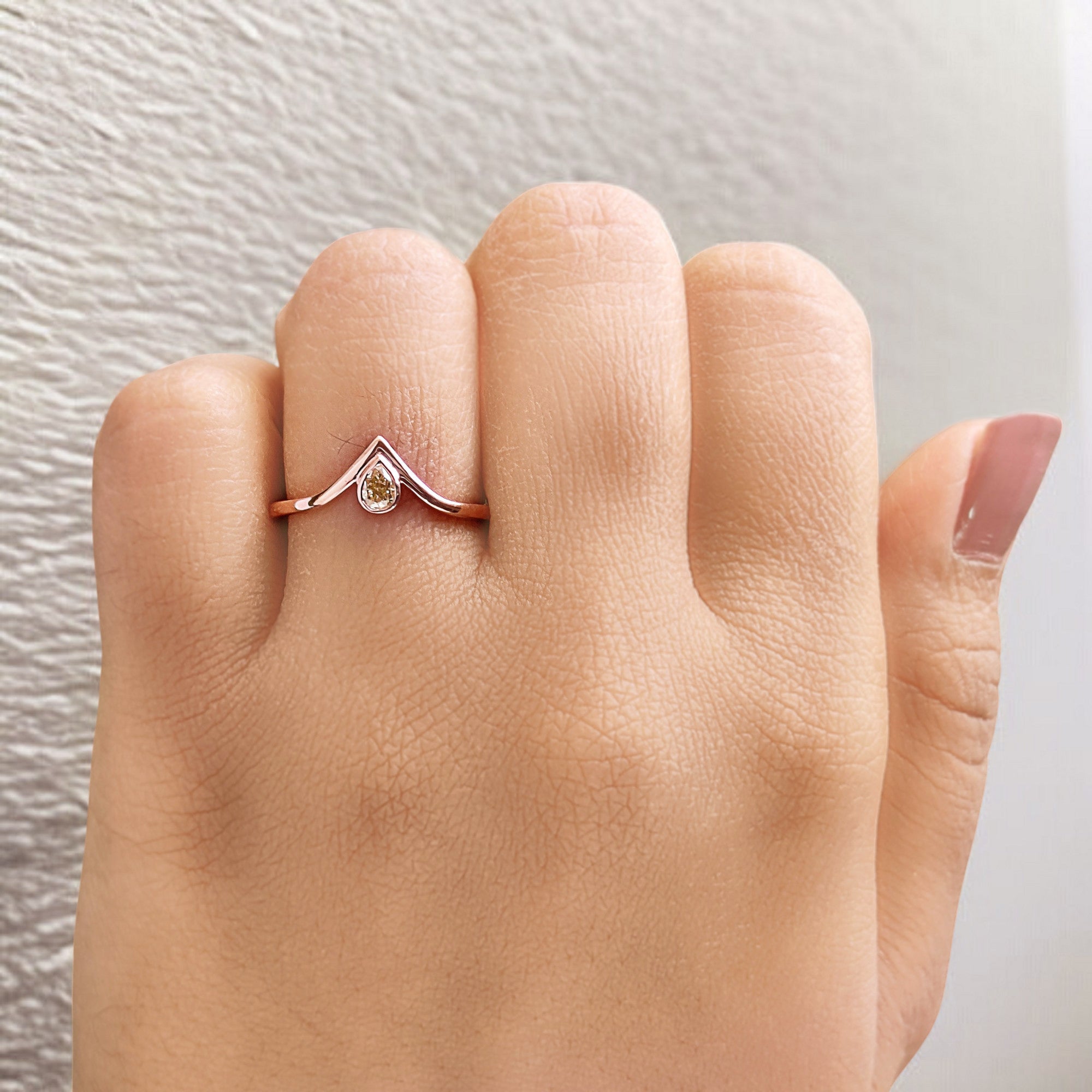 Pear Cut Yellow Color Diamond Ring 0.20 Ct 3.90 MM Pear Shape Diamond Ring 14K Solid Rose Gold Silver Engagement Ring Gift For Her QN8065