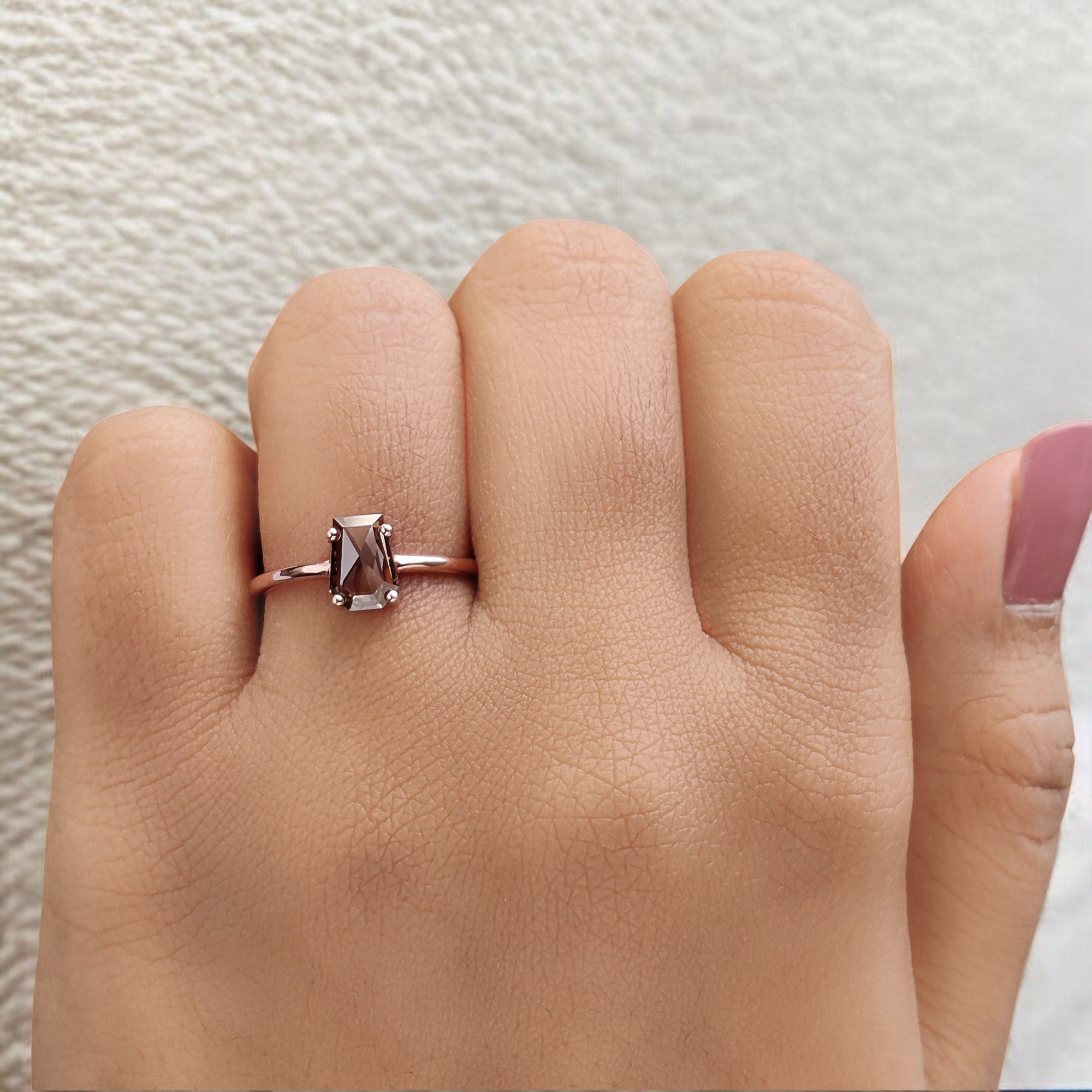 Coffin Brown Color Diamond Ring 0.86 Ct 7.20 MM Brown Color Coffin Diamond Ring 14K Solid Rose Gold Silver Engagement Ring Gift For Her QL6459