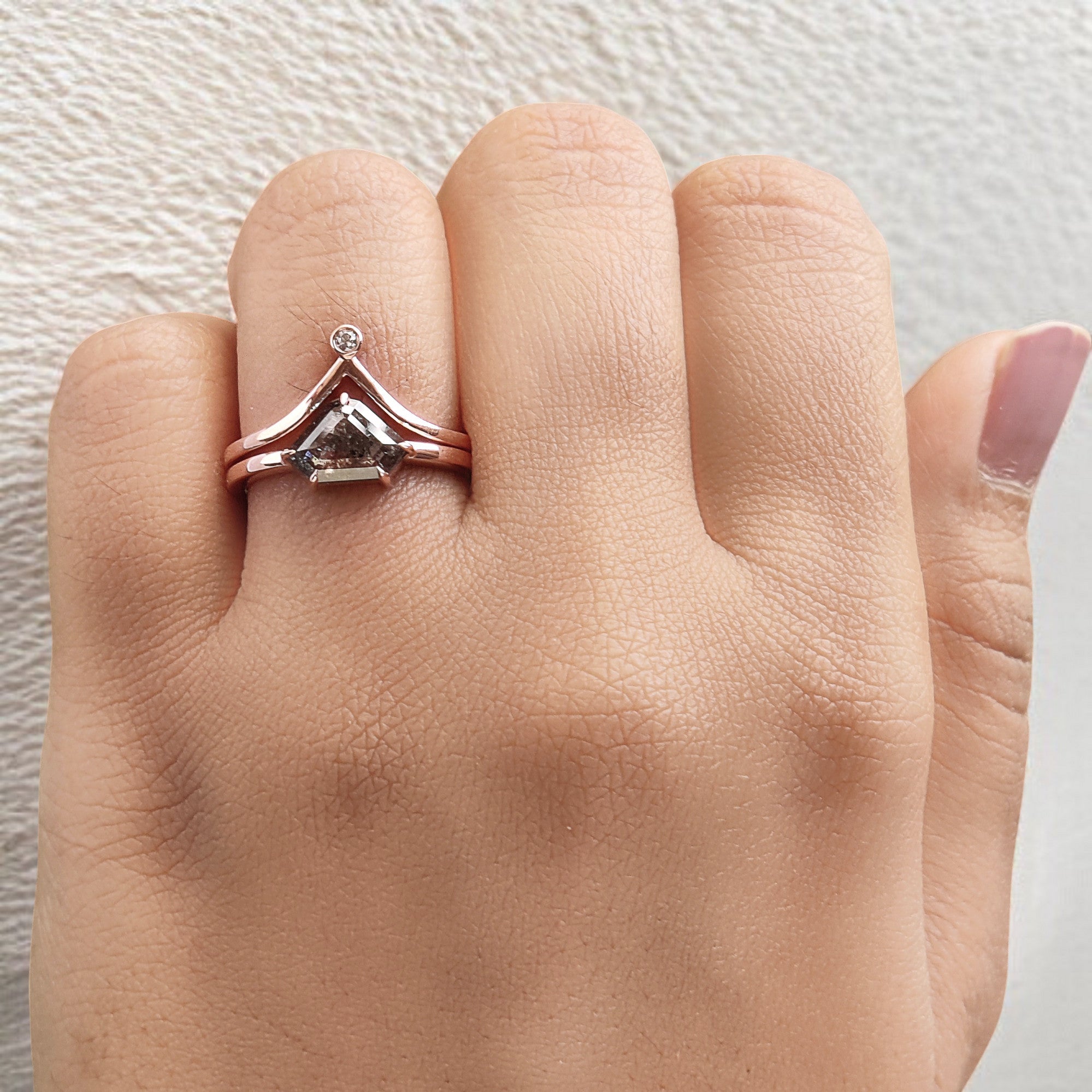 Shield Cut Salt And Pepper Diamond Ring 0.82 Ct 9.15 MM Shield Diamond Ring 14K Solid Rose Gold Silver Engagement Ring Gift For Her QN9450