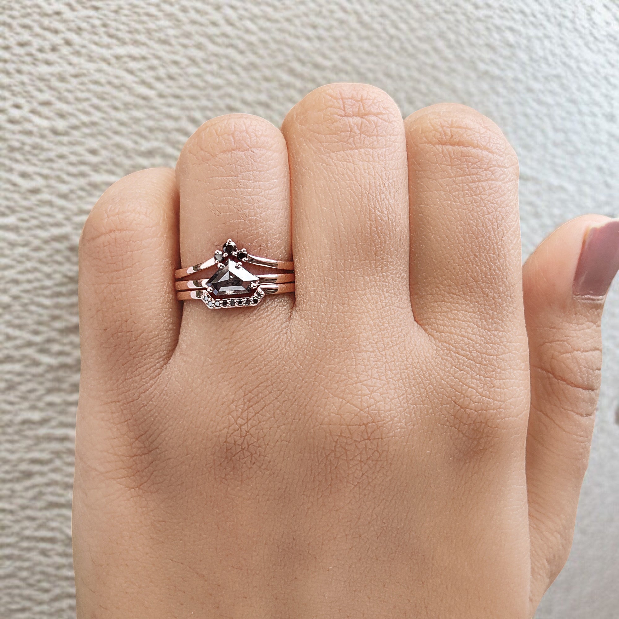 Shield Cut Salt And Pepper Diamond Ring 0.73 Ct 5.15 MM Shield Diamond Ring 14K Solid Rose Gold Silver Engagement Ring Gift For Her QN1144