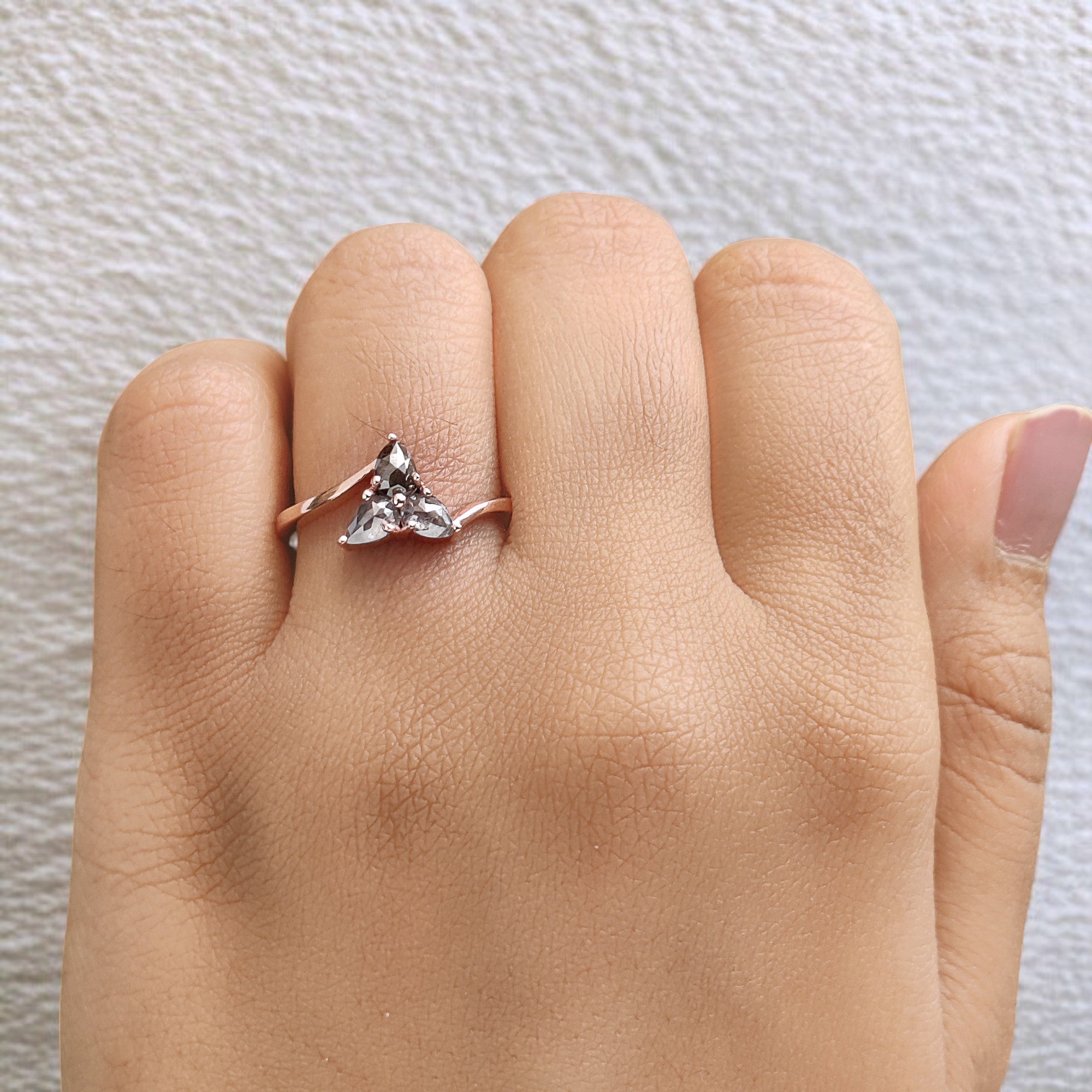 Pear Cut Salt And Pepper Diamond Ring 0.62 Ct 4.90 MM Pear Diamond Ring 14K Solid Rose Gold Silver Pear Engagement Ring Gift For Her QN1580