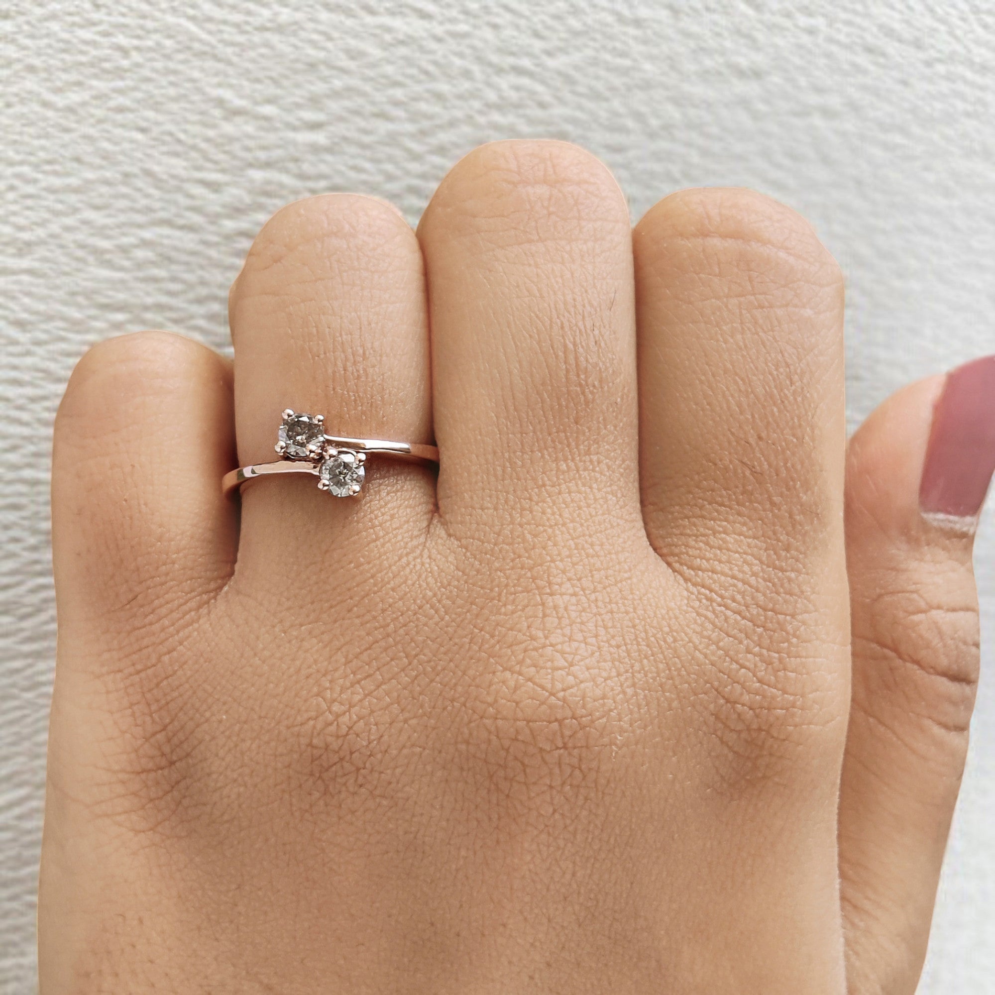 Round Cut Salt And Pepper Diamond Ring 0.36 Ct 3.60 MM Round Diamond Ring 14K Solid Rose Gold Silver Engagement Ring Gift For Her QL6924