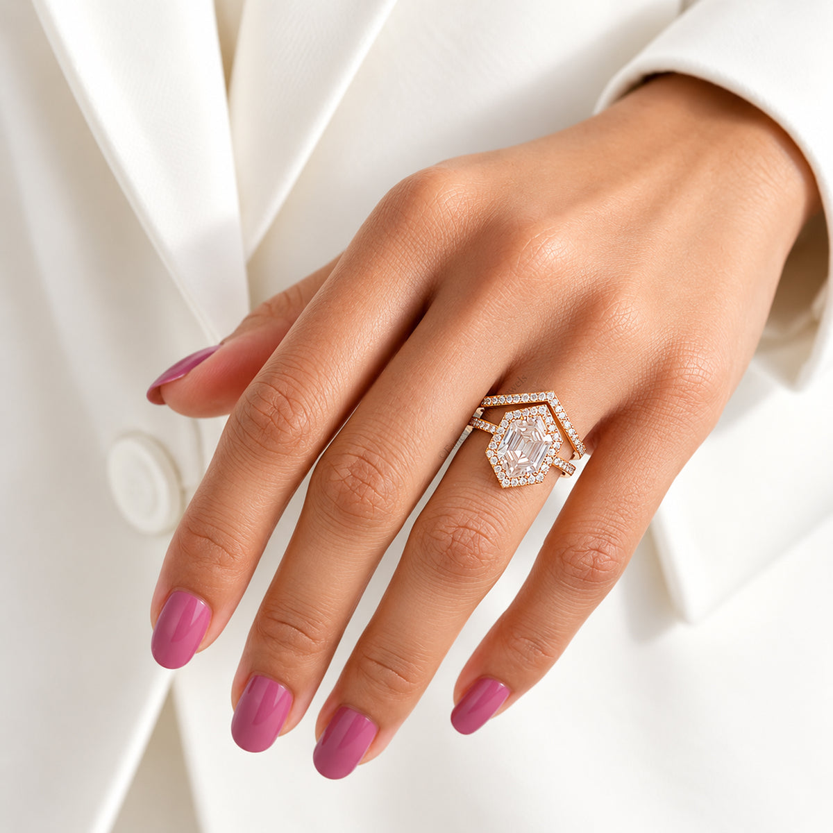 2.35 CT Hexagon Cut Engagement Ring set in Solid Yellow 10K/14k/18k Gold Hexagon Cut Solitaire Engagement Ring Bridal Wedding Ring Set FD605