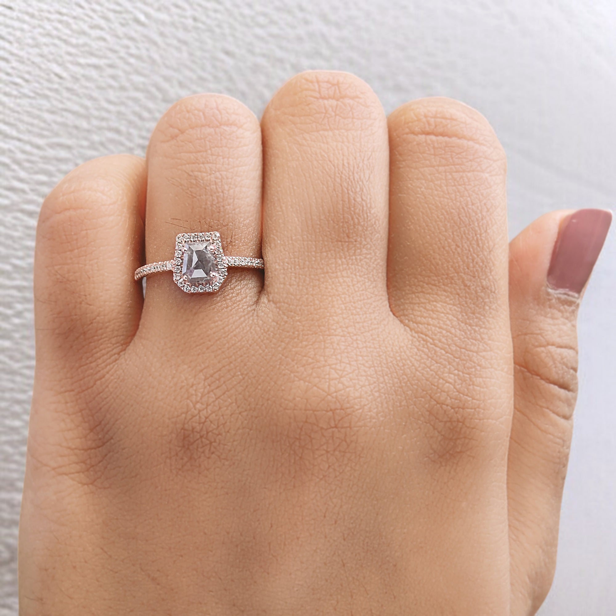 Coffin Salt And Pepper Diamond Ring, Salt And Pepper Coffin Diamond Engagement Ring, Coffin Shape Diamond Ring, Coffin Cut Ring, QL5831