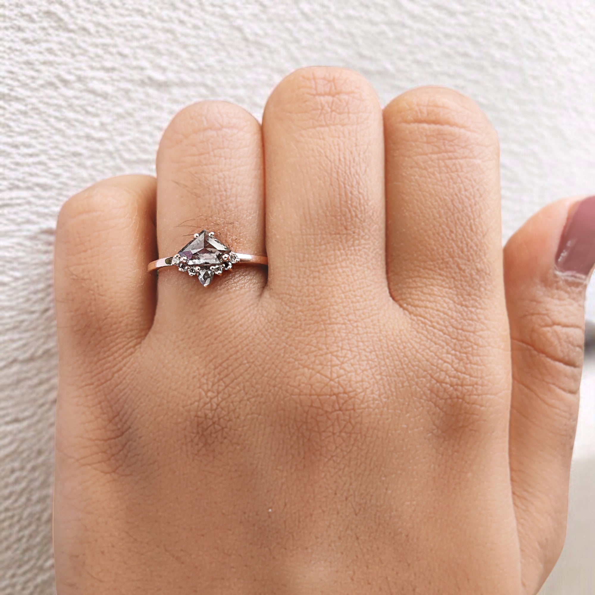 Shield Salt And Pepper Diamond Ring, Salt And Pepper Shield Diamond Engagement Ring, Shield Shape Diamond Ring, Shield Cut Ring, QL9471