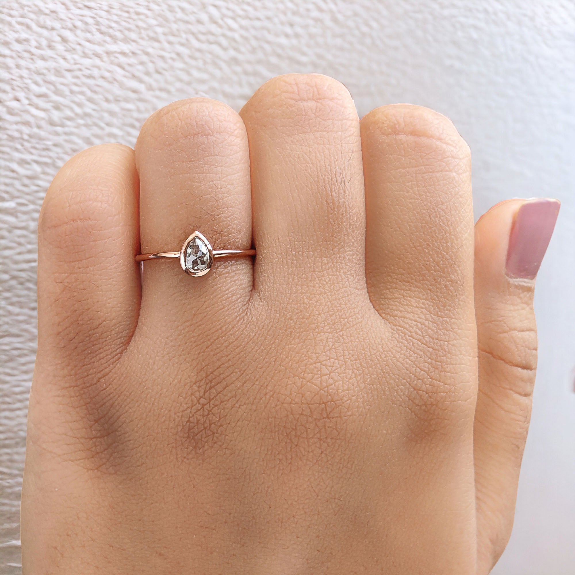 Pear Cut Salt And Pepper Diamond Ring 0.39 Ct 5.40 MM Pear Diamond Ring 14K Solid Rose Gold Silver Pear Engagement Ring Gift For Her QLB280