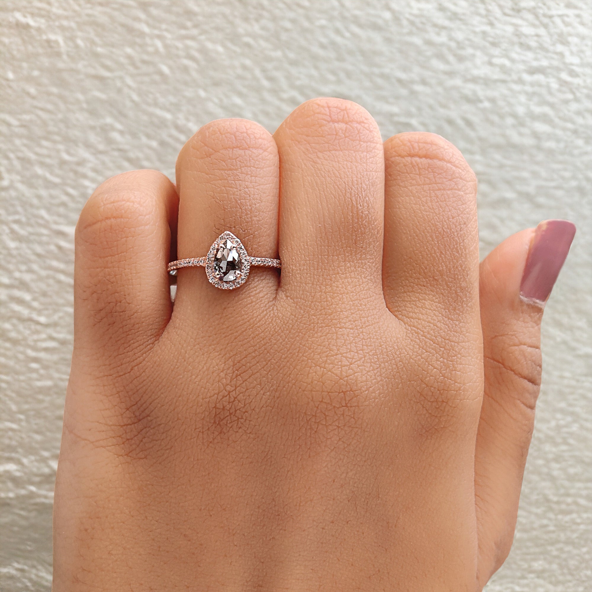 Pear Cut Salt And Pepper Diamond Ring 0.48 Ct 6.65 MM Pear Diamond Ring 14K Solid Rose Gold Silver Pear Engagement Ring Gift For Her QN976