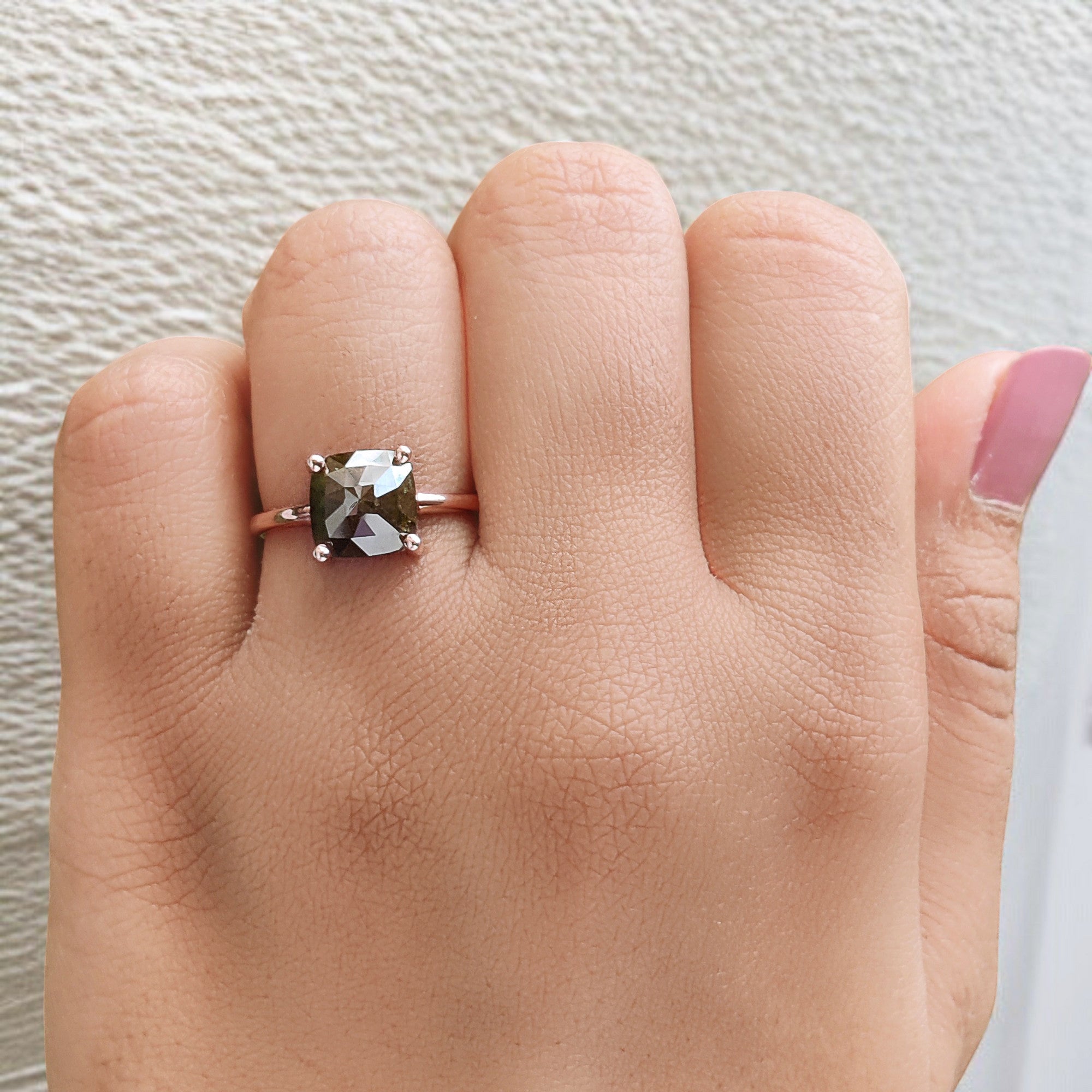 Square Cut Green Color Diamond Ring 2.60 Ct 8.05 MM Square Shape Diamond Ring 14K Solid Rose Gold Silver Engagement Ring Gift For Her QL2464