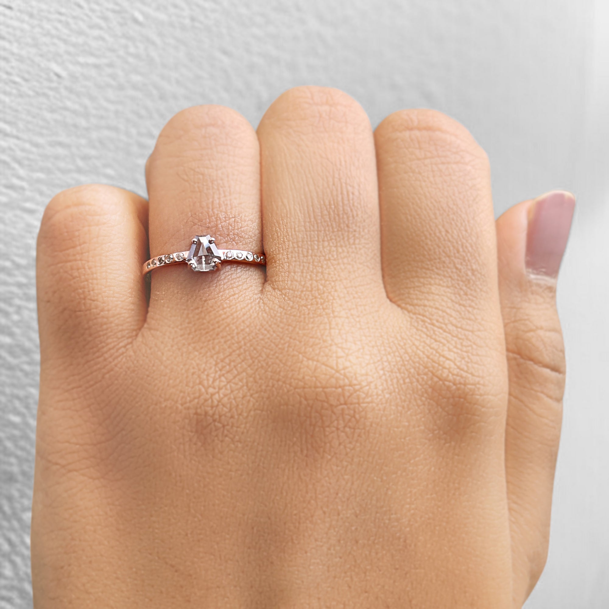 Coffin Cut Salt And Pepper Diamond Ring 0.46 Ct 5.30 MM Coffin Diamond Ring 14K Solid Rose Gold Silver Engagement Ring Gift For Her QN8892