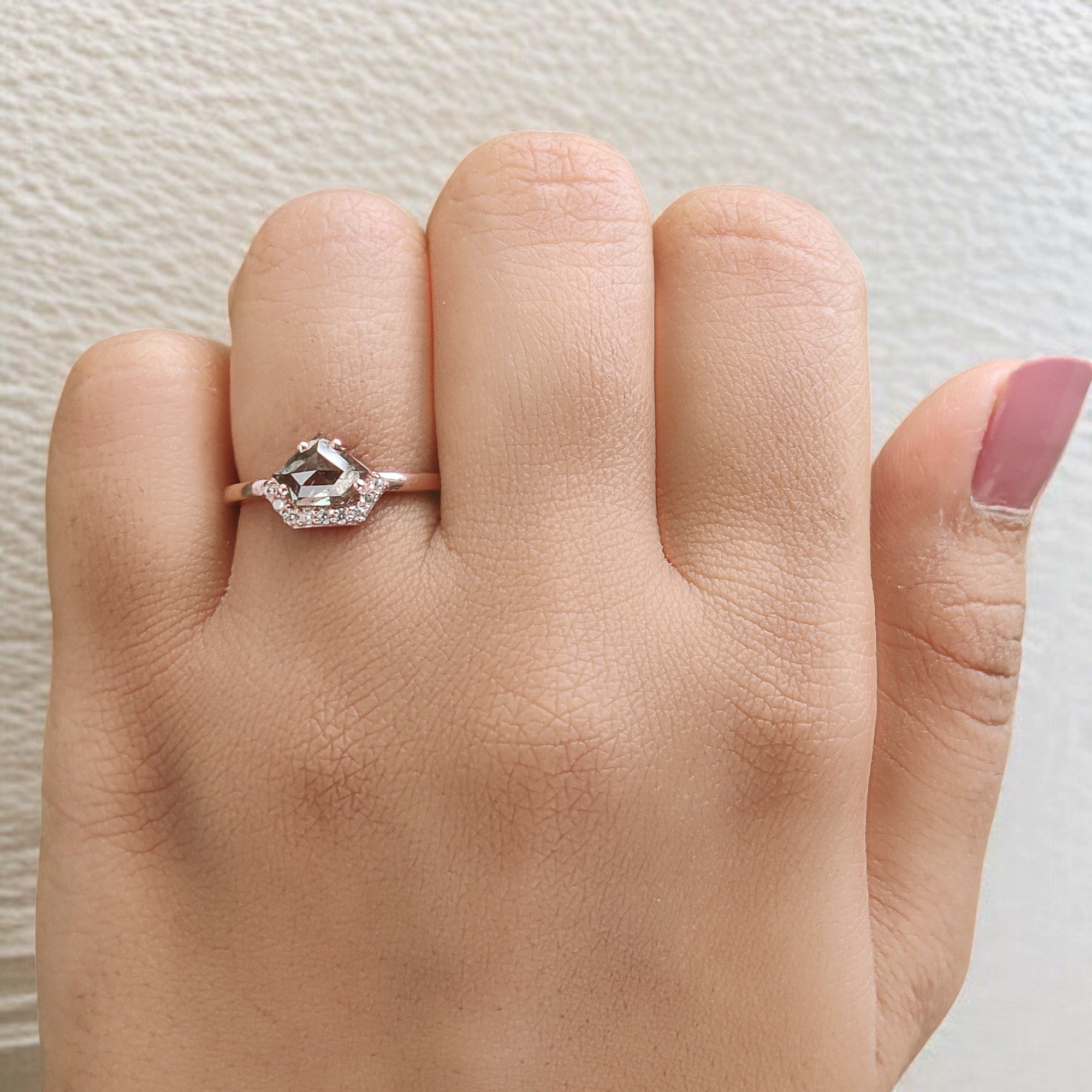 Shield Cut Salt And Pepper Diamond Ring 1.04 Ct 5.71 MM Shield Diamond Ring 14K Solid Rose Gold Silver Engagement Ring Gift For Her QL9520