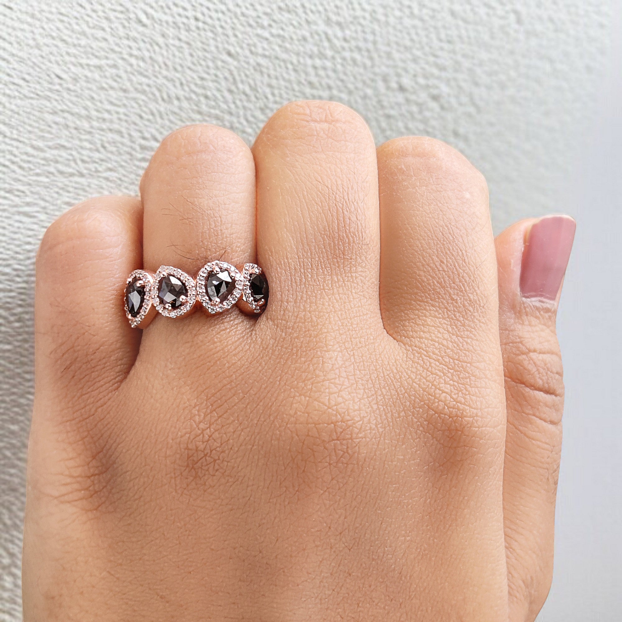 Pear Cut Black Color Diamond Ring 1.11 Ct 5.50 MM Pear Diamond Ring 14K Solid Rose Gold Silver Pear Engagement Ring Gift For Her QN1673