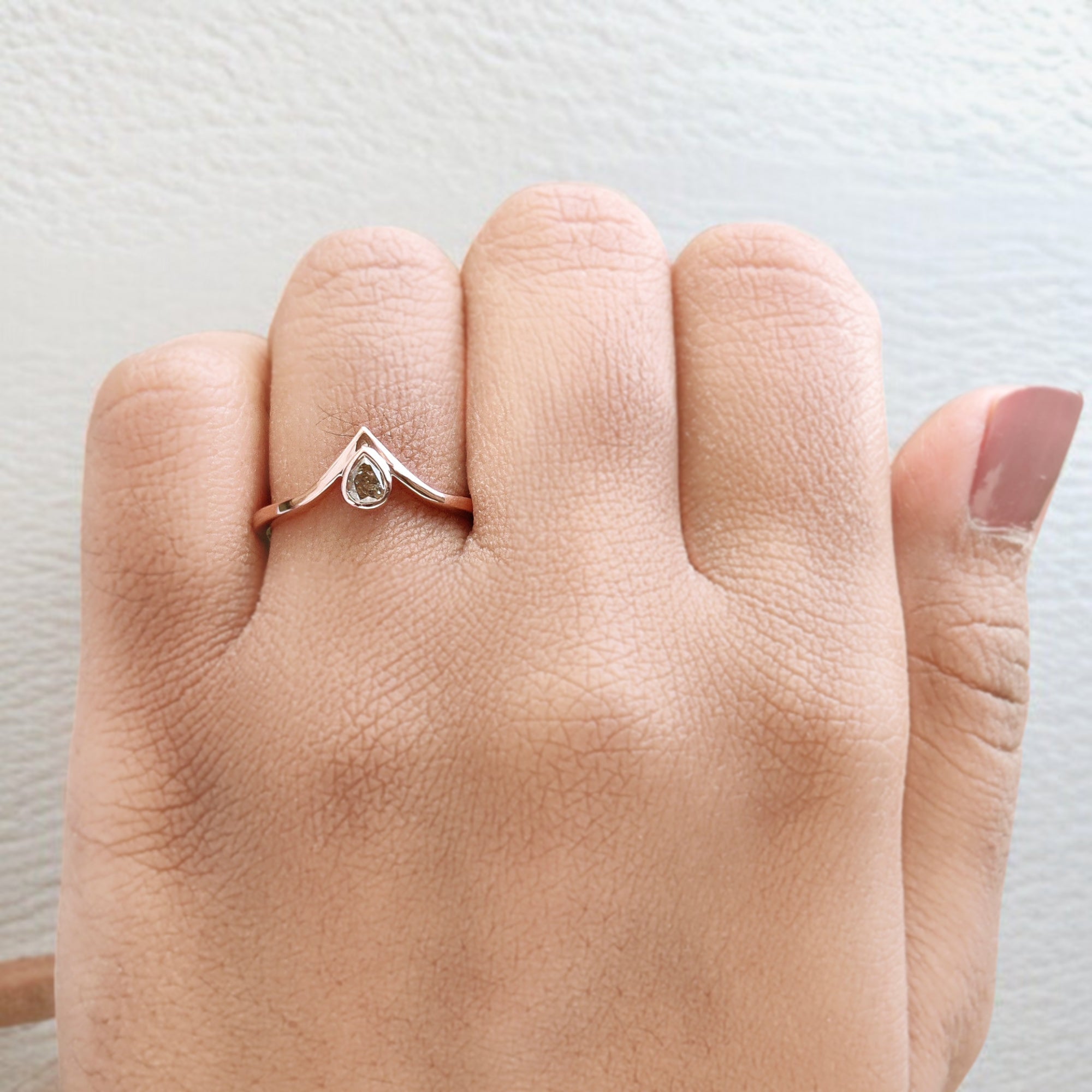 Pear Cut Yellow Color Diamond Ring 0.21 Ct 4.10 MM Pear Shape Diamond Ring 14K Solid Rose Gold Silver Engagement Ring Gift For Her QN7421