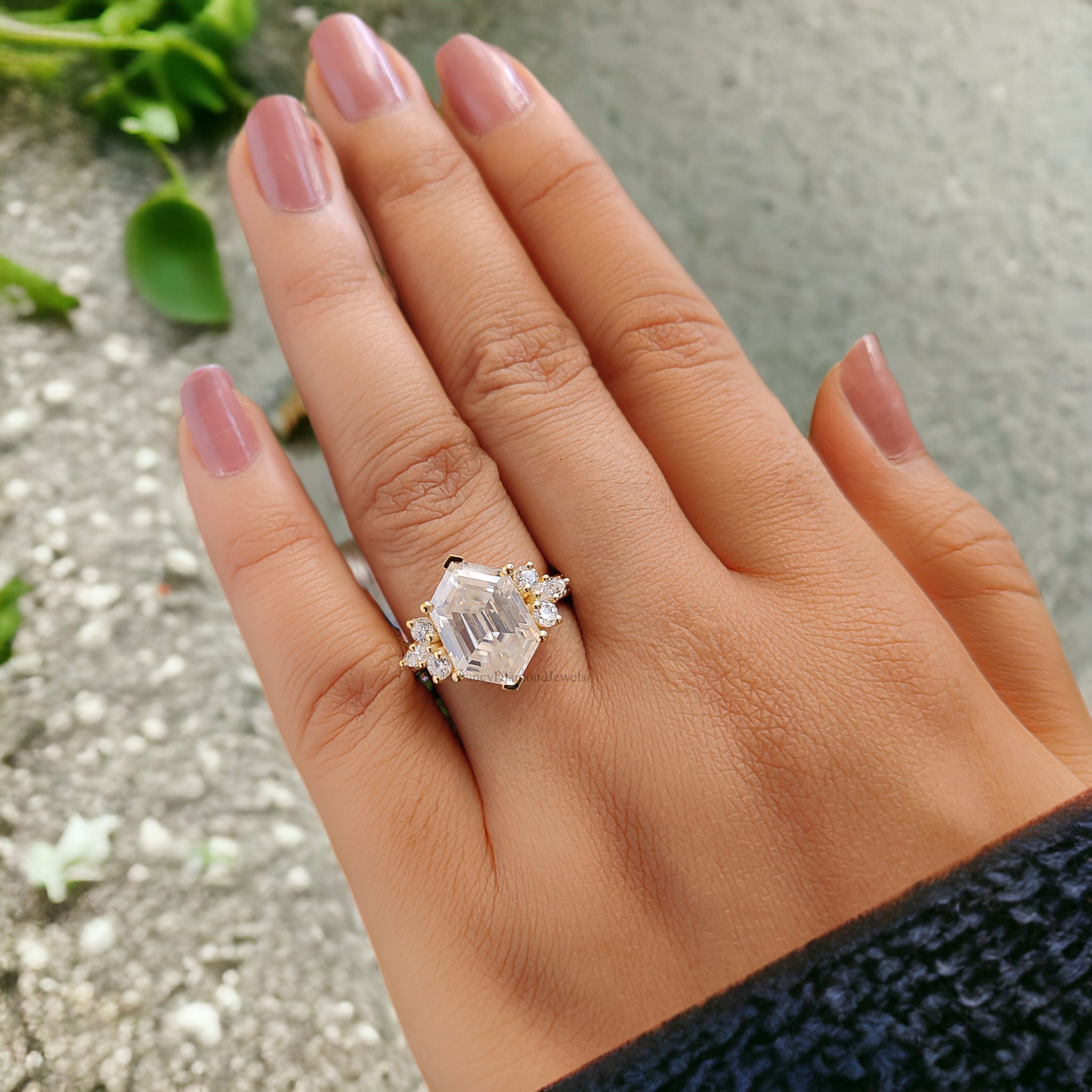 4.45 CT Antique Hexagon Moissanite Engagement Ring Marquise and Round Ring Ring for gifting Wedding Ring Anniversary Gift Ring Her FD133