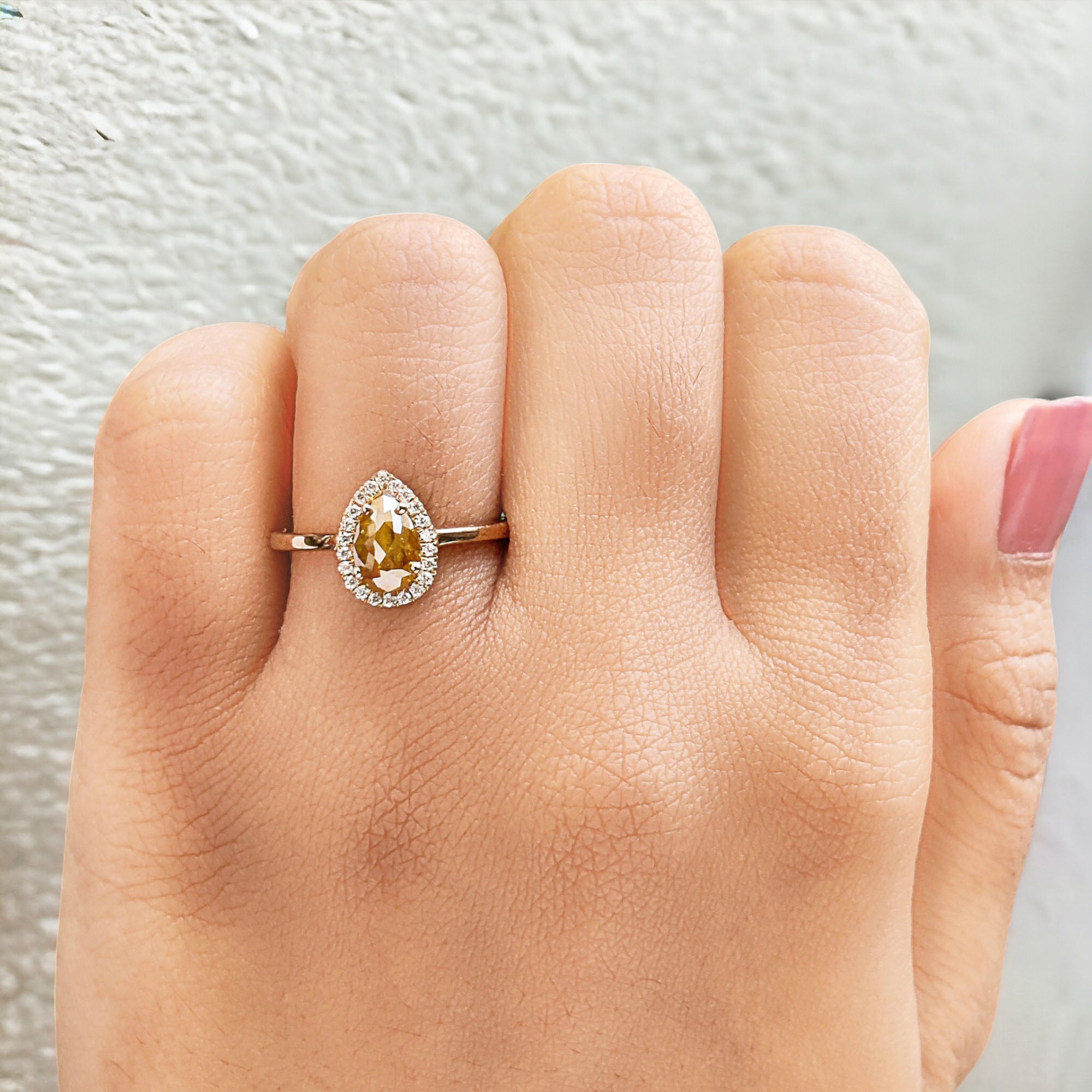 Pear Cut Yellow Color Diamond Ring 0.55 Ct 7.62 MM Pear Diamond Ring 14K Solid Yellow Gold Silver Pear Engagement Ring Gift For Her QK2580