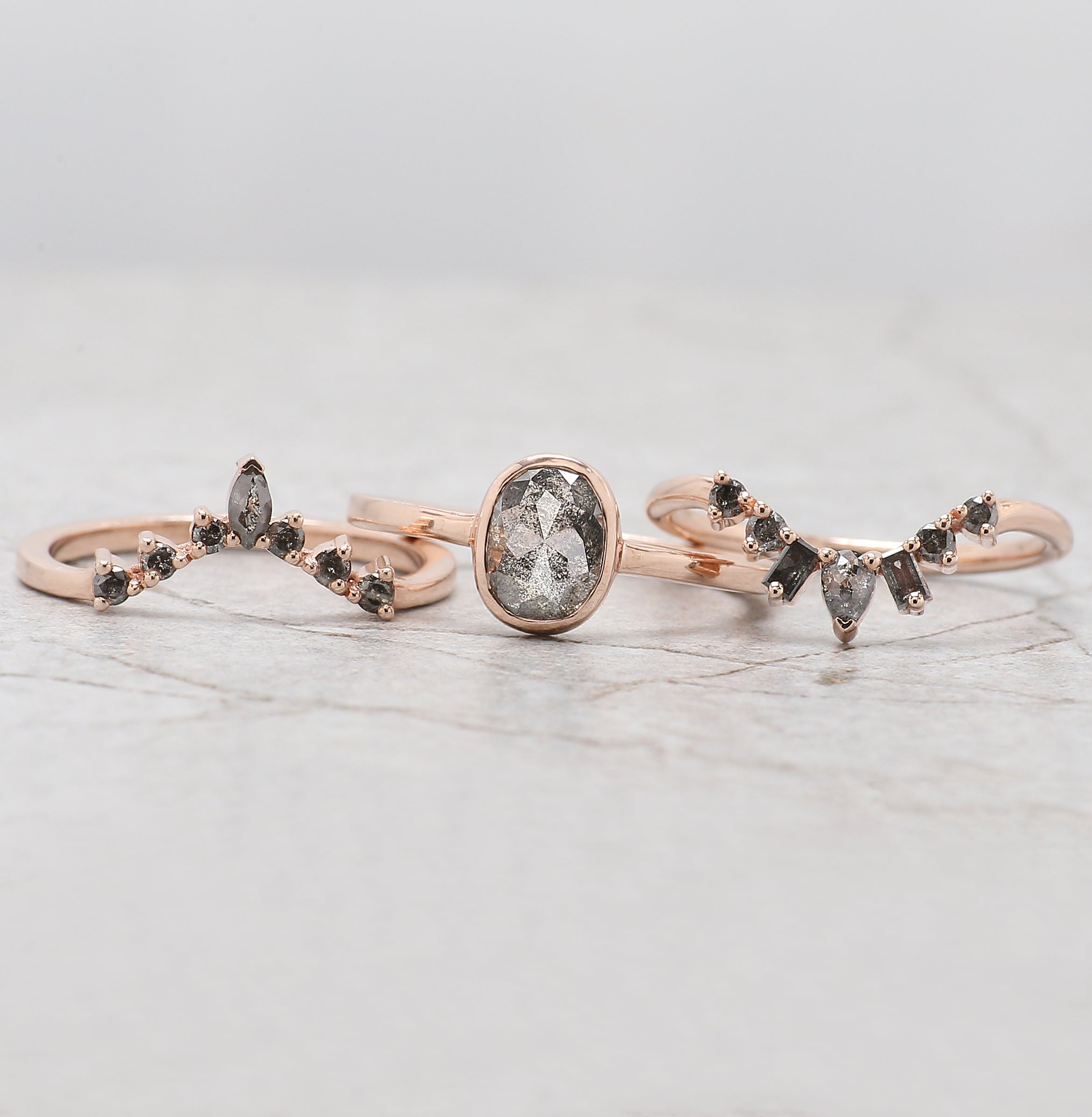 Oval Cut Salt And Pepper Diamond Ring 1.37 Ct 7.33 MM Oval Diamond Ring 14K Solid Rose Gold Silver Oval Engagement Ring Gift For Her QL2299