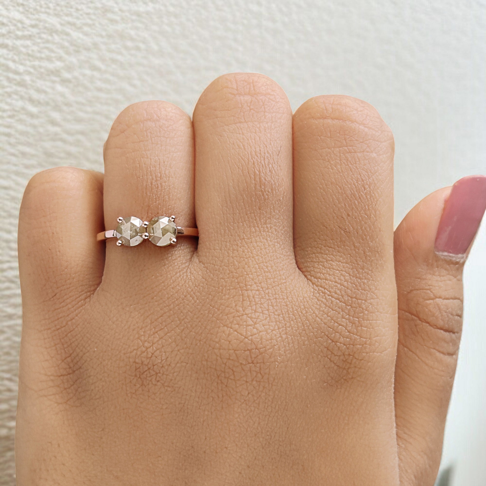 Round Rose Cut Yellow Color Diamond Ring 1.16 Ct 5.00 MM Round Grey Diamond Ring 14K Rose Gold Silver Engagement Ring Gift For Her QL7803