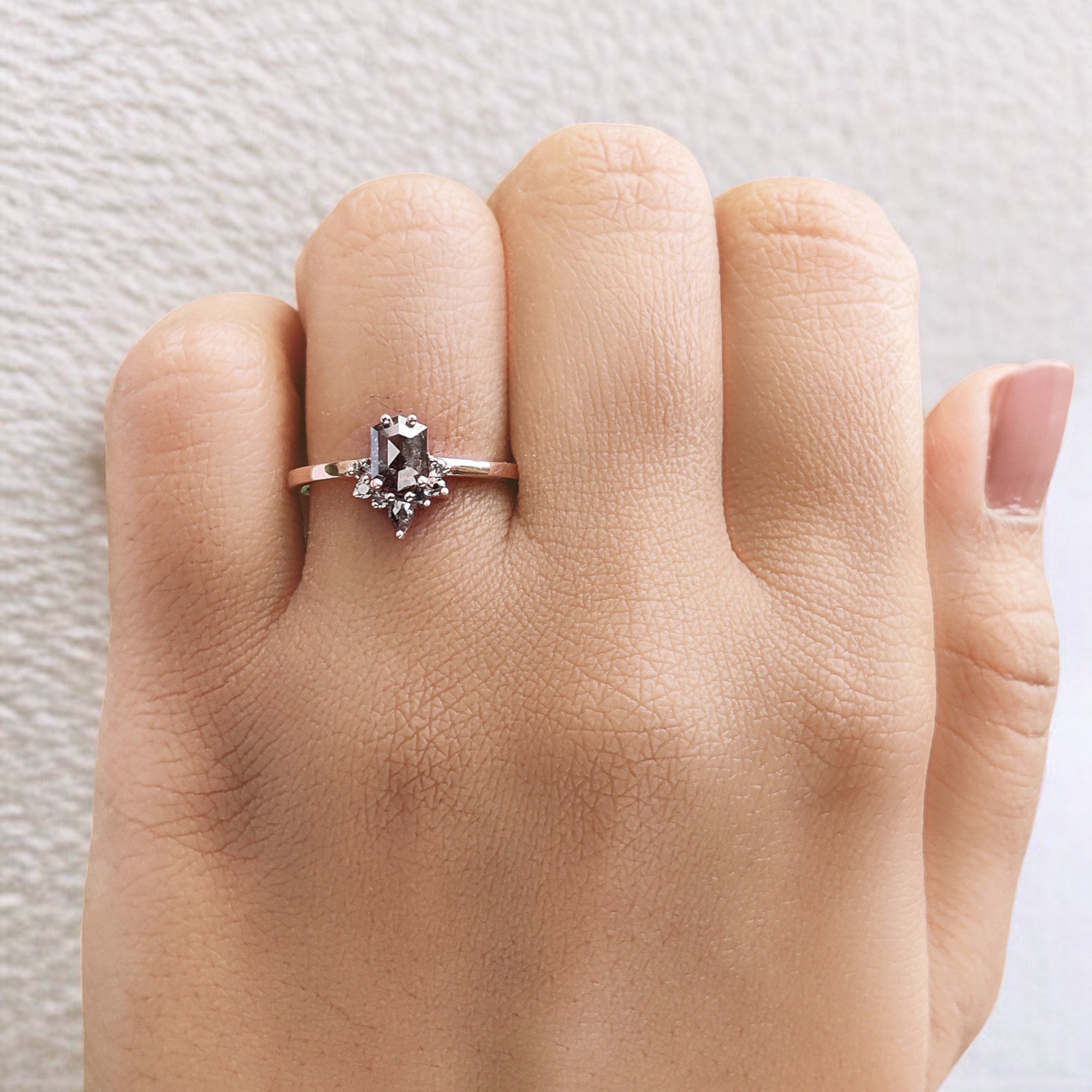 Hexagon Cut Salt And Pepper Diamond Ring 0.69 Ct 6.00 MM Hexagon Diamond Ring 14K Solid Rose Gold Silver Engagement Ring Gift For Her QN1480