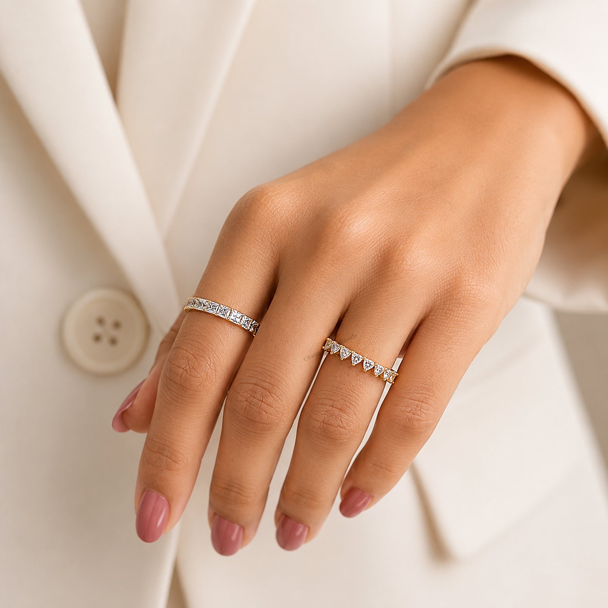 Moissanite Wedding Band, Half Eternity Ring, Sterling Silver Stackable Anniversary Jewelry for Women, Dainty Bridal Eternity Jewelry FD596