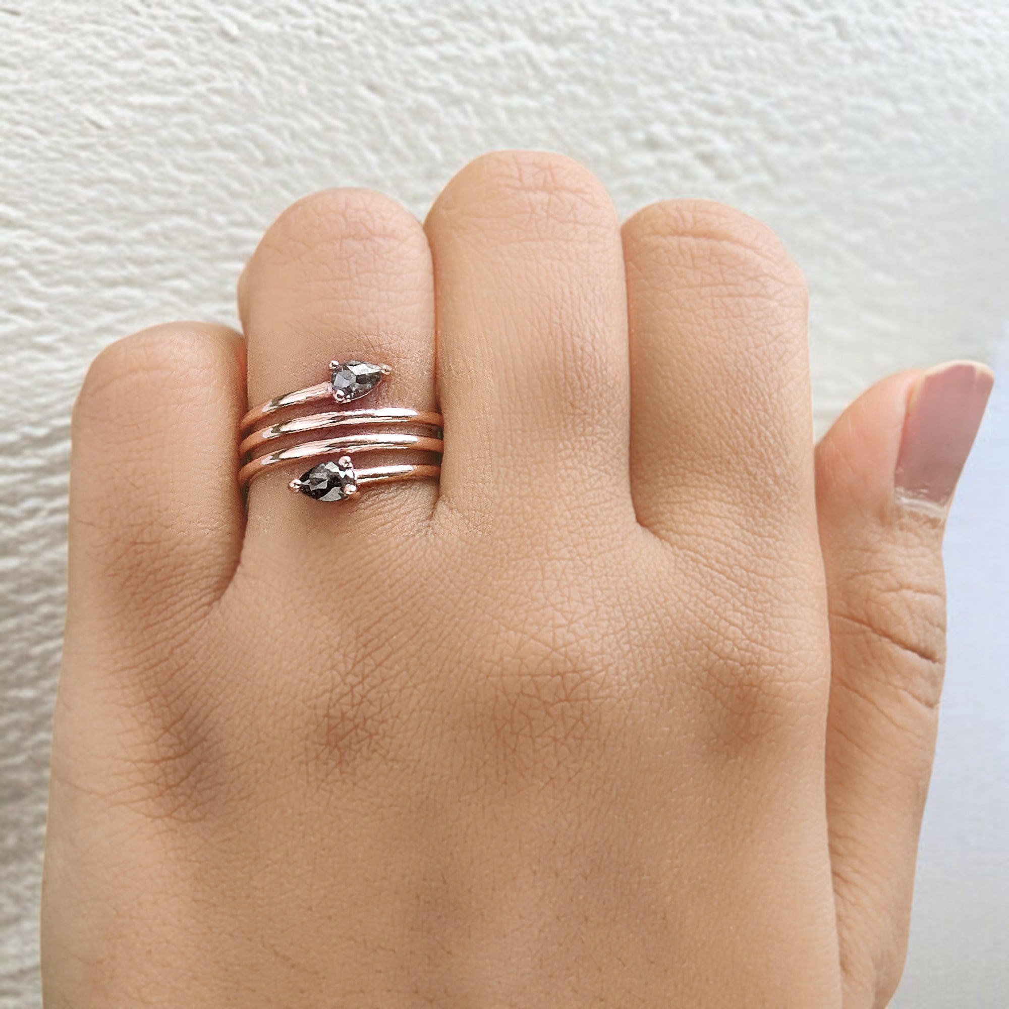 Salt And Pepper Pear Diamond Ring 14K Solid Rose White Yellow Gold Ring Engagement Wedding Gift Ring 0.47 CT QN942