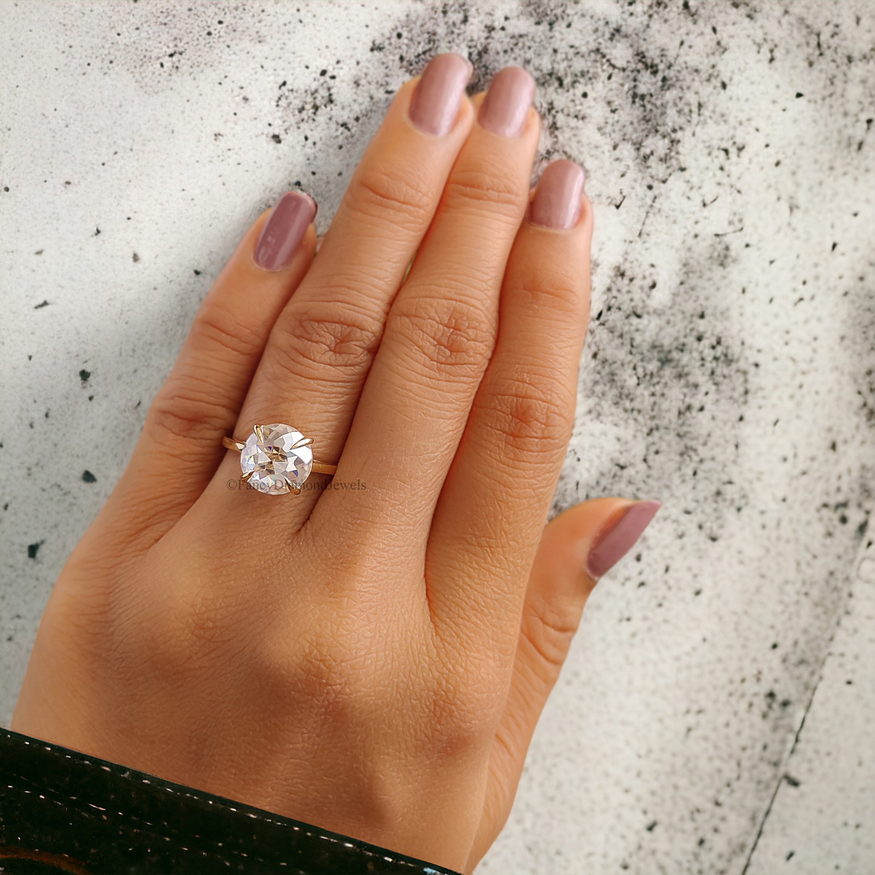 2.80 CT Round Rose Cut Colorless Moissanite Trellis Set Simple Solitaire Engagement Ring Wedding Ring Anniversary Ring Bridal Ring FD206