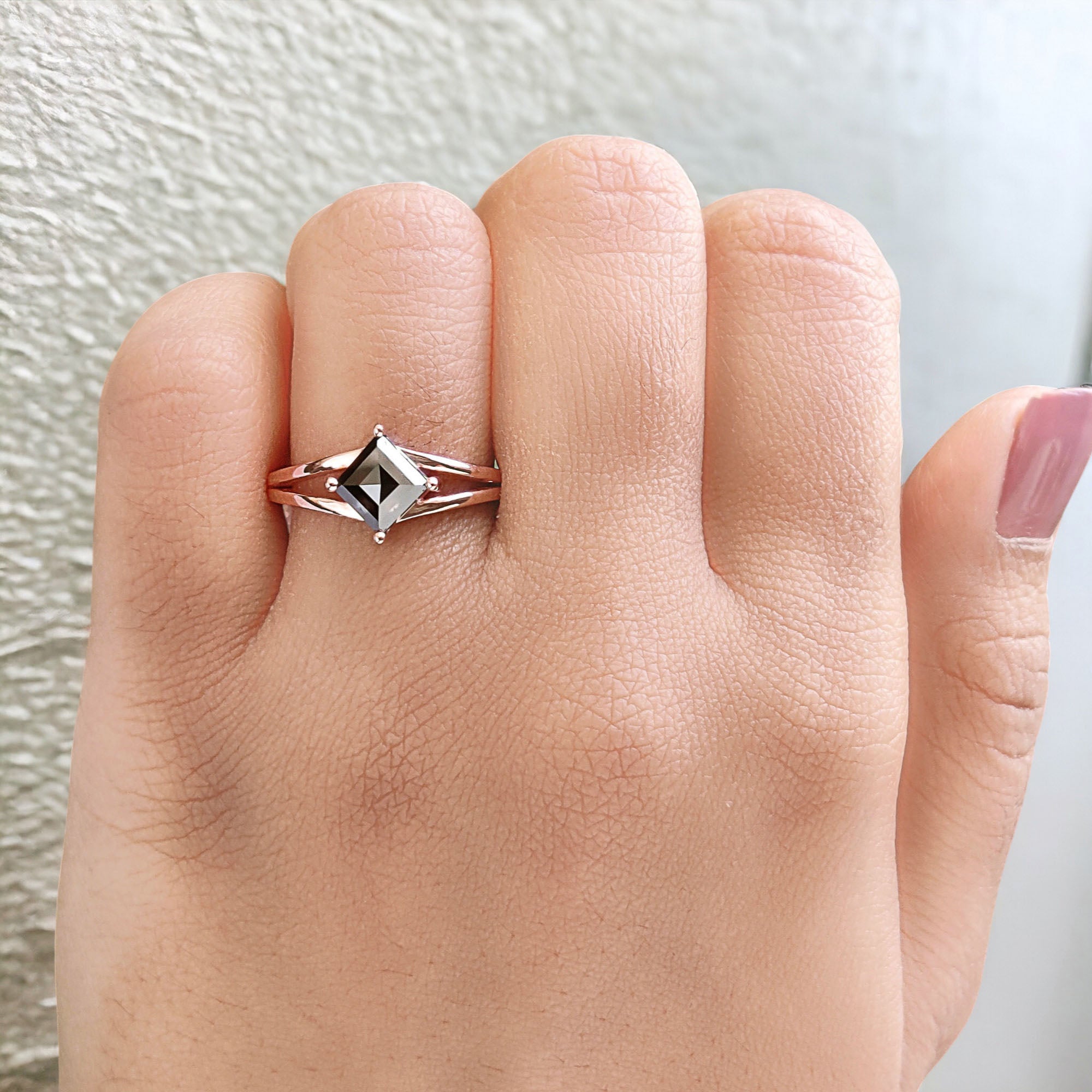 IGI Certified Princess Cut Black Color Diamond Ring 1.33 Ct 5.85 MM Princess Cut Diamond Ring 14K Rose Gold Silver Engagement Ring Gift For Her QL8961