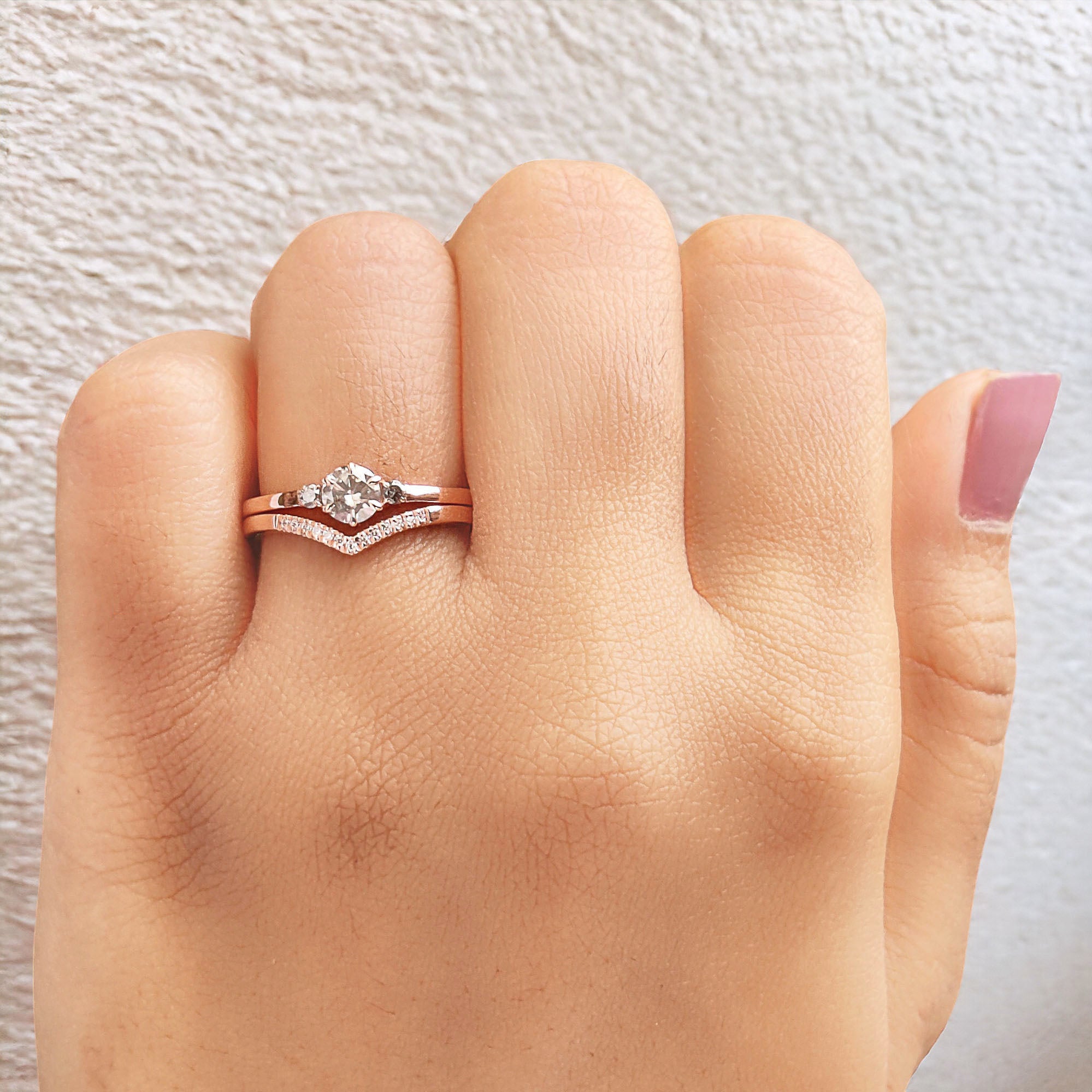 Round Cut Salt And Pepper Diamond Ring 0.32 Ct 4.50 MM Round Diamond Ring 14K Solid Rose Gold Silver Engagement Ring Gift For Her QL7914