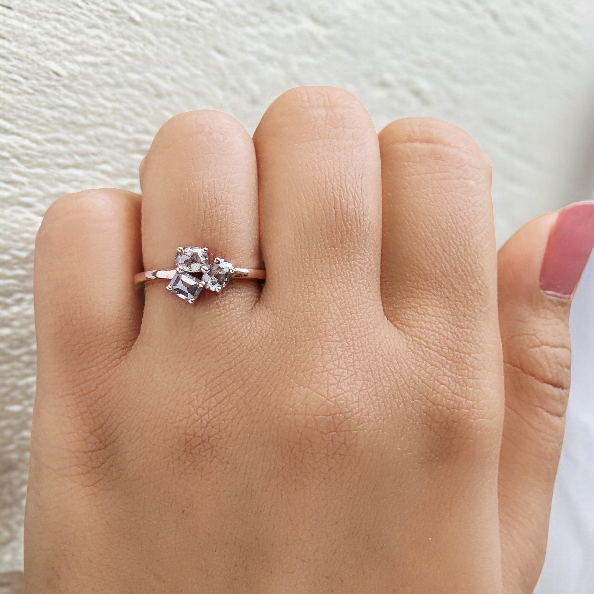 Mix Shape Salt And Pepper Diamond Ring 0.85 Ct 4.80 MM Mix Shape Diamond Ring 14K Solid Rose Gold Silver Engagement Ring Gift For Her QL636