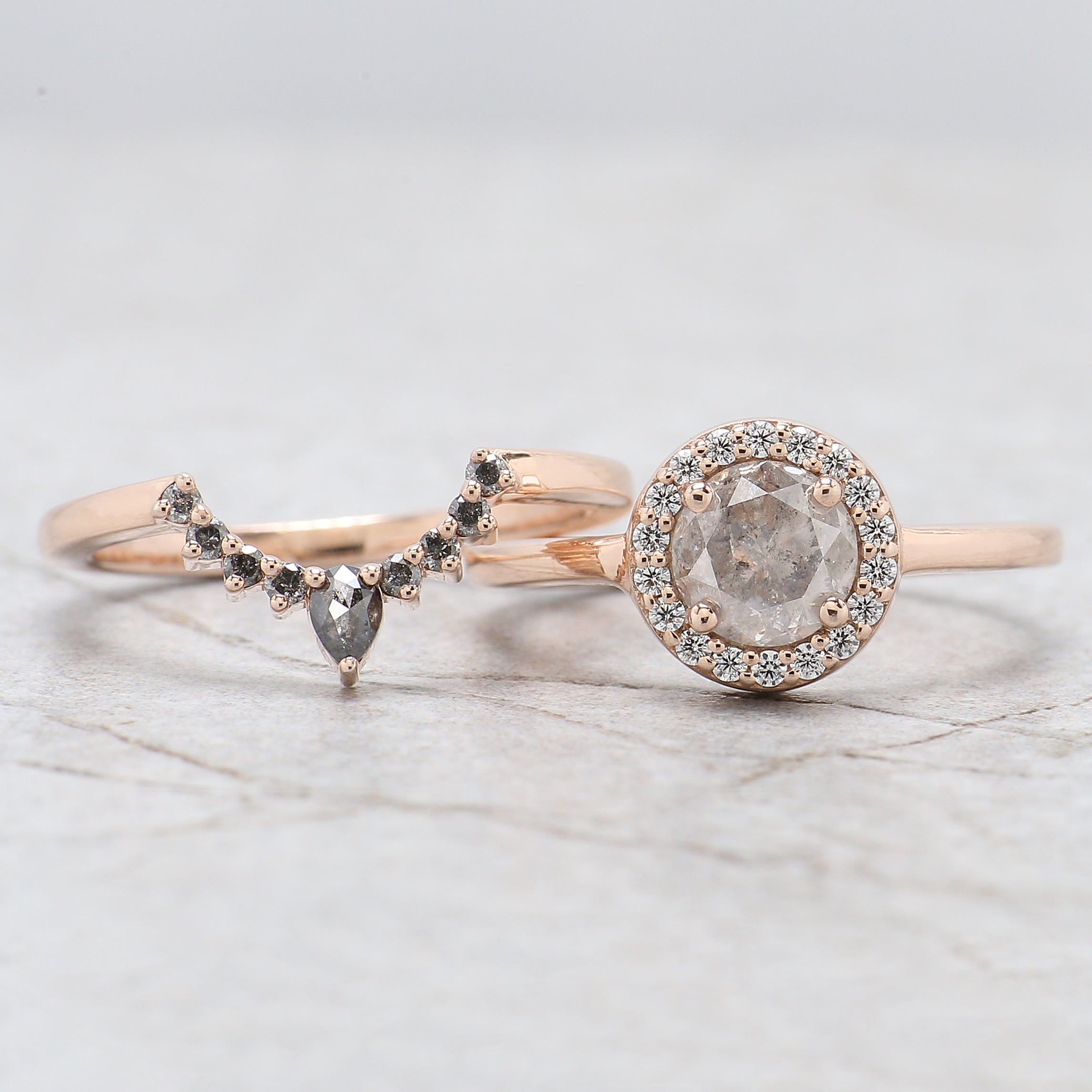 Round Cut Salt And Pepper Diamond Ring 1.06 Ct 6.10 MM Round Diamond Ring 14K Solid Rose Gold Silver Engagement Ring Gift For Her QL2719