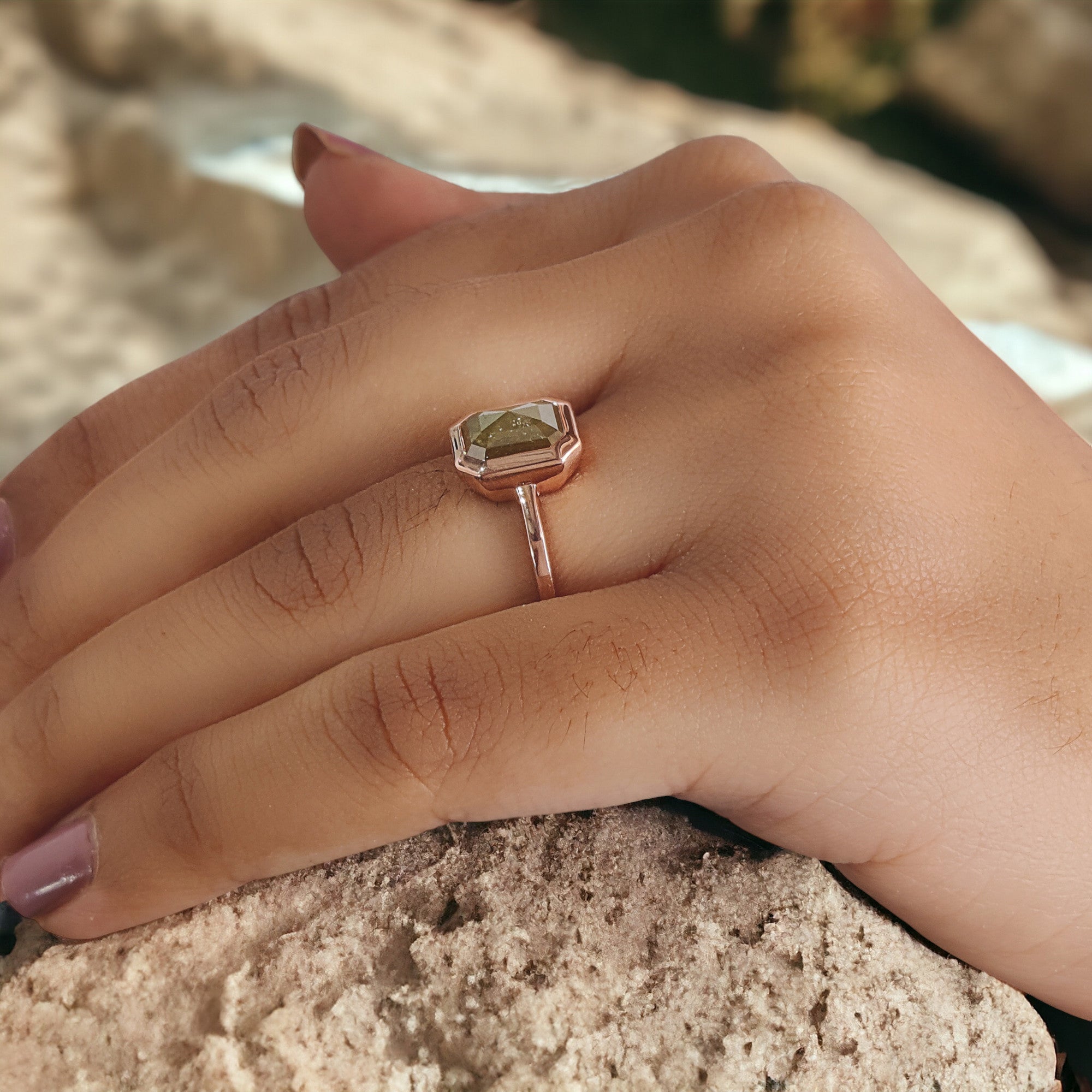 Emerald Cut Yellow Color Diamond Ring 2.85 Ct 8.60 MM Emerald Shape Diamond Ring 14K Rose Gold Silver Engagement Ring Gift For Her QN157