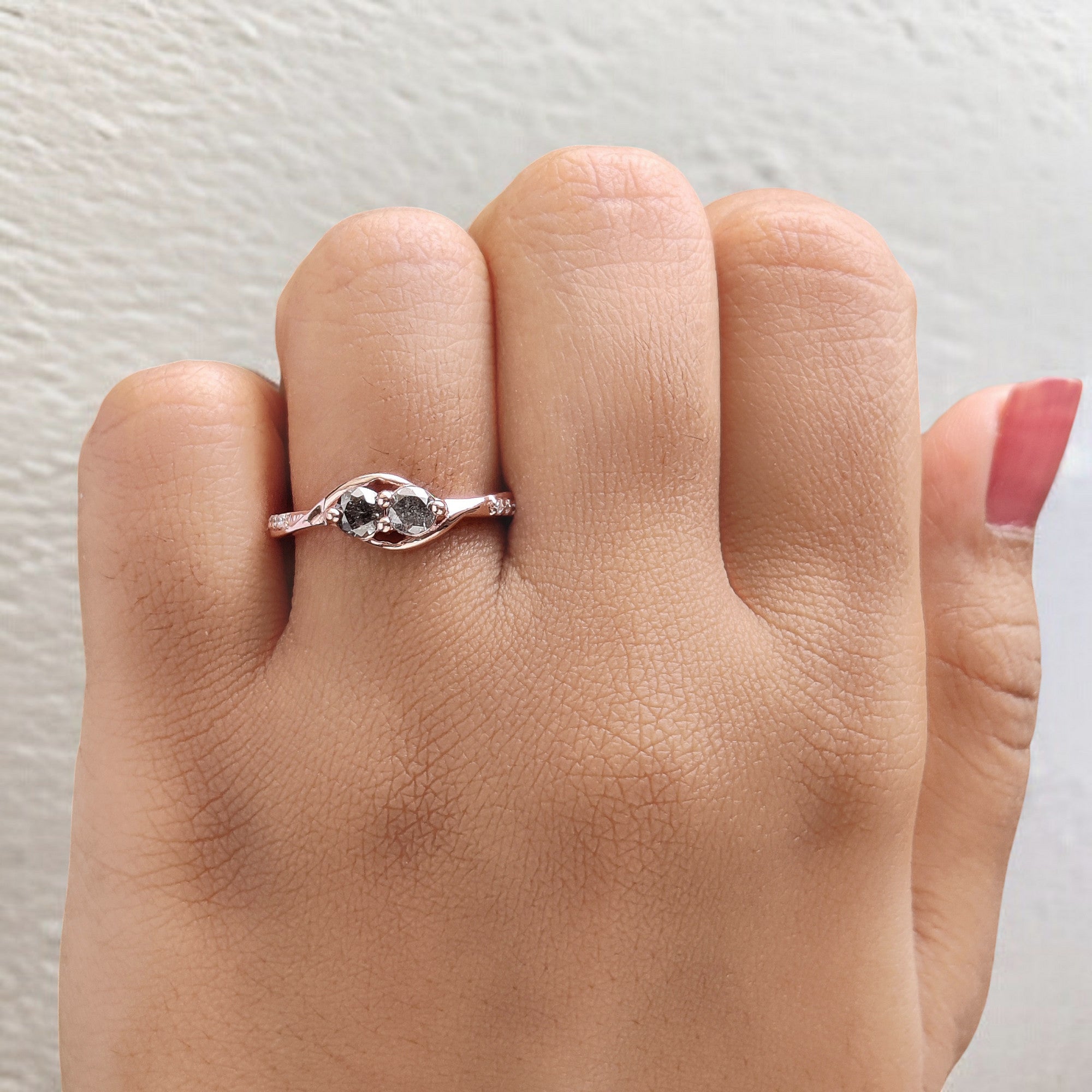 Round Shape Salt And Pepper Diamond Ring 0.40 Ct 3.70 MM Round Cut Diamond Ring 14K Solid Rose Gold Silver Engagement Ring Gift For Her QL1062