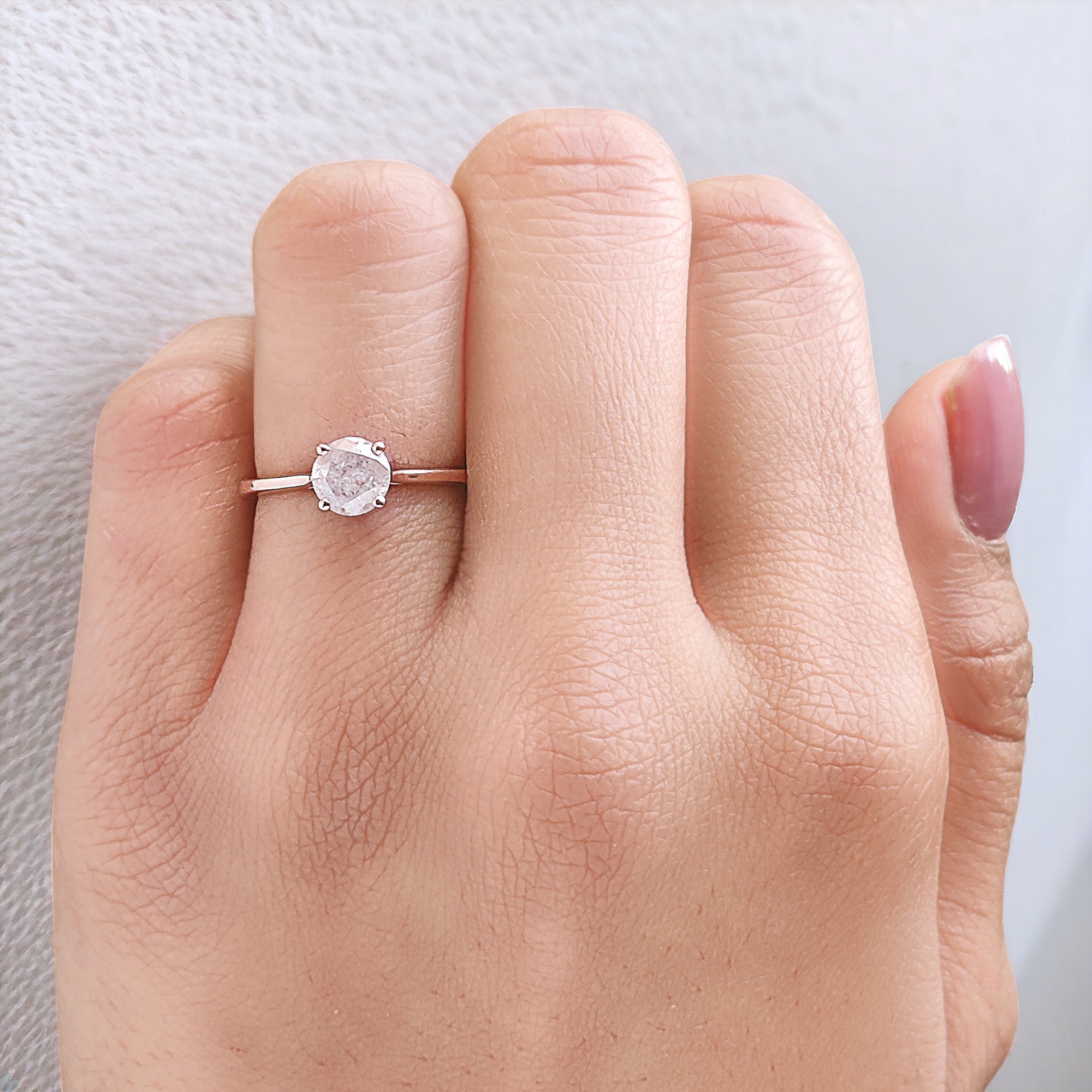 Round Brilliant Cut Salt And Pepper Diamond Ring Engagement Wedding Gift Ring 14K Solid Rose White Yellow Gold Ring 0.78 CT QL5798