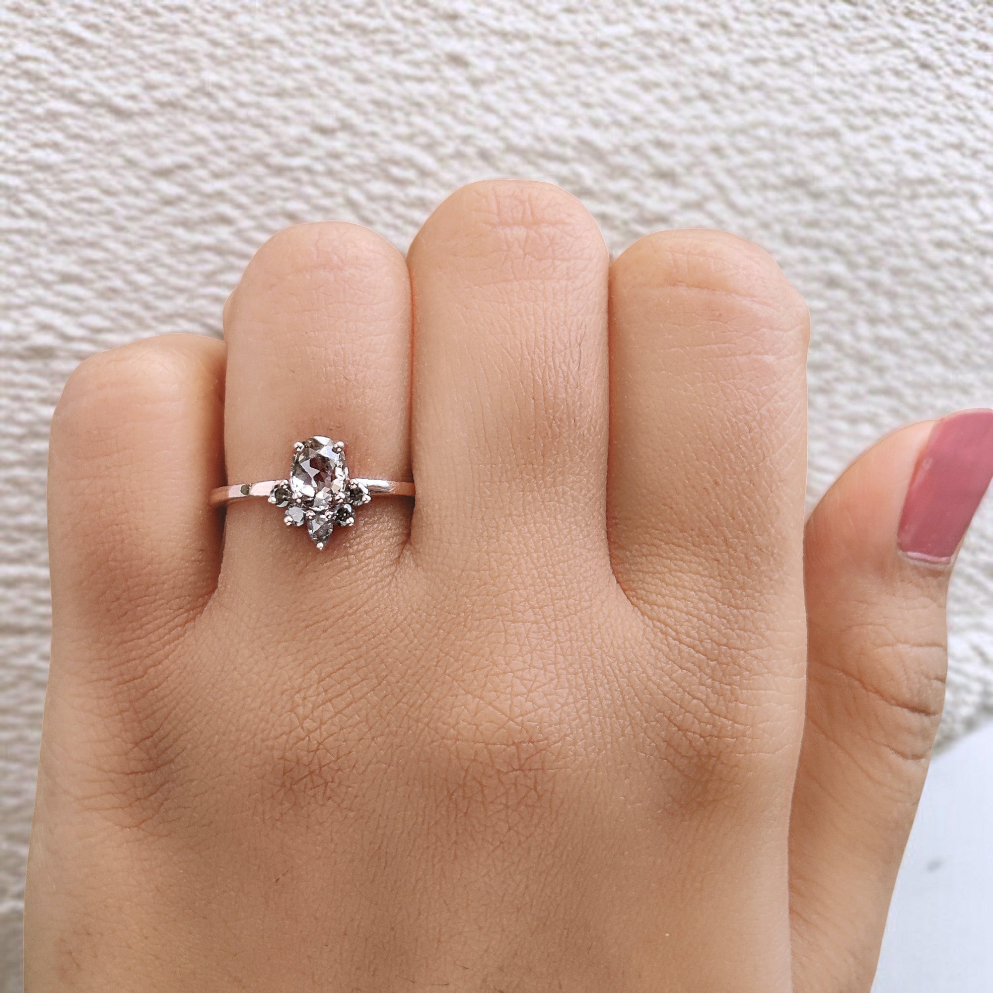 Oval Salt And Pepper Diamond Ring, Salt And Pepper Oval Diamond Engagement Ring, Oval Diamond Ring, Oval Cut Ring, Oval Shape Ring, QL339