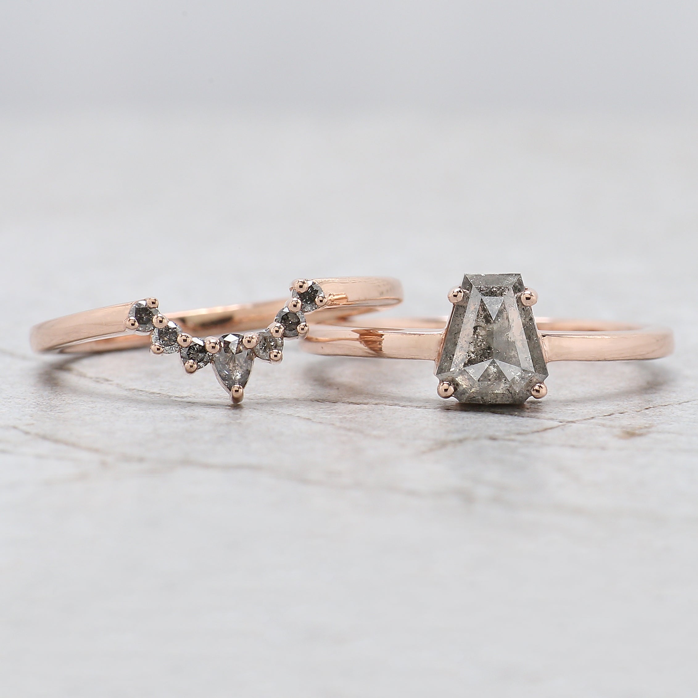 Coffin Cut Salt And Pepper Diamond Ring 0.97 Ct 6.70 MM Coffin Diamond Ring 14K Solid Rose Gold Silver Engagement Ring Gift For Her QN1553