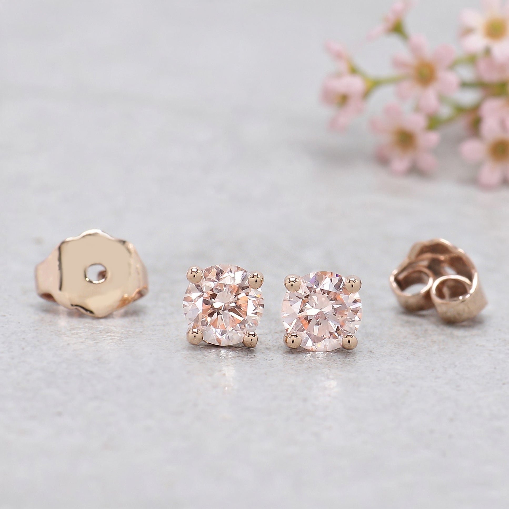 Round Lab Grown Pink Color Diamond Earring 0.56 Ct 4.20 MM Round Diamond Earring 14K Solid Rose Gold Silver Earring Gift For Her KDL3548