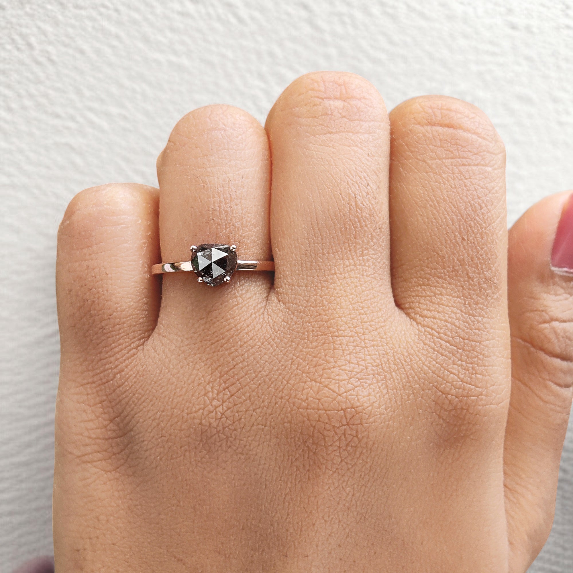 Heart Salt And Pepper Diamond Ring 1.36 Ct 6.50 MM Heart Cut Diamond Ring 14K Solid Rose Gold Silver Engagement Ring Gift For Her QL5092