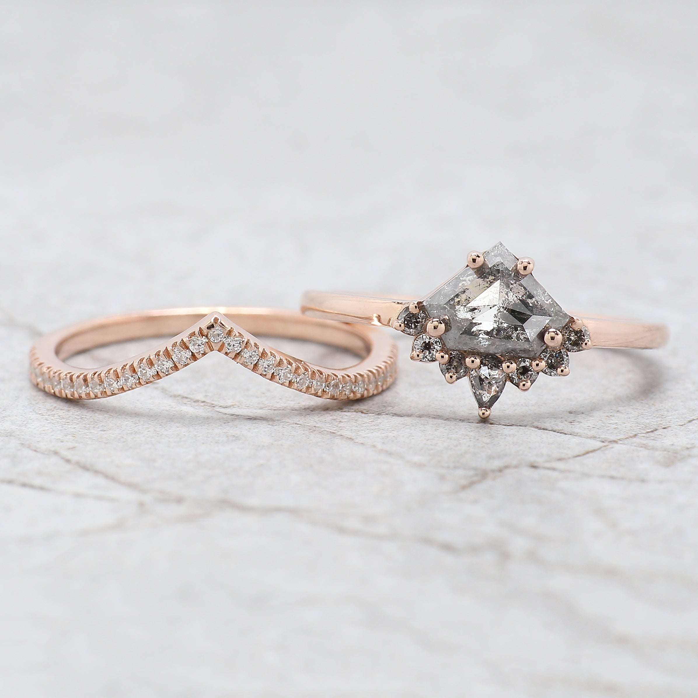 Shield Cut Salt And Pepper Diamond Ring 0.89 Ct 5.80 MM Shield Diamond Ring 14K Solid Rose Gold Silver Engagement Ring Gift For Her QN1226